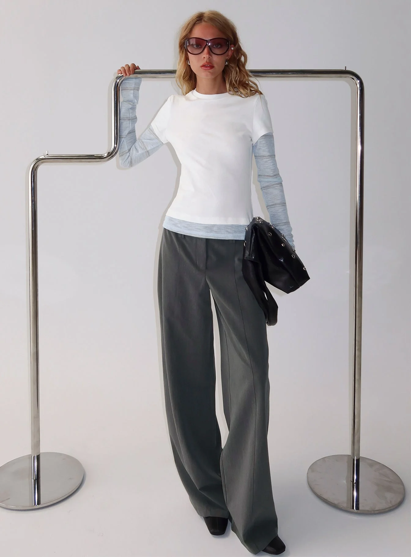 Caisey Layered Long Sleeve Top White / Blue Stripe - Image 8