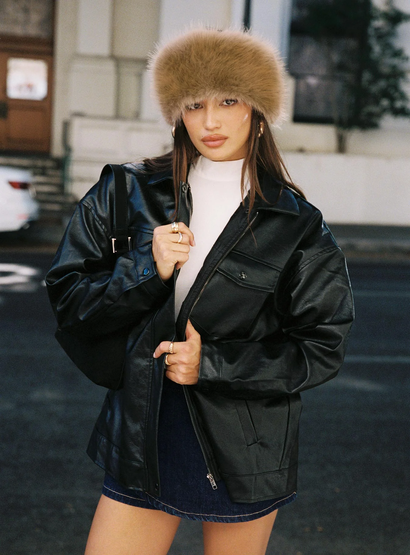 Callie Faux Leather Jacket Black - Image 12