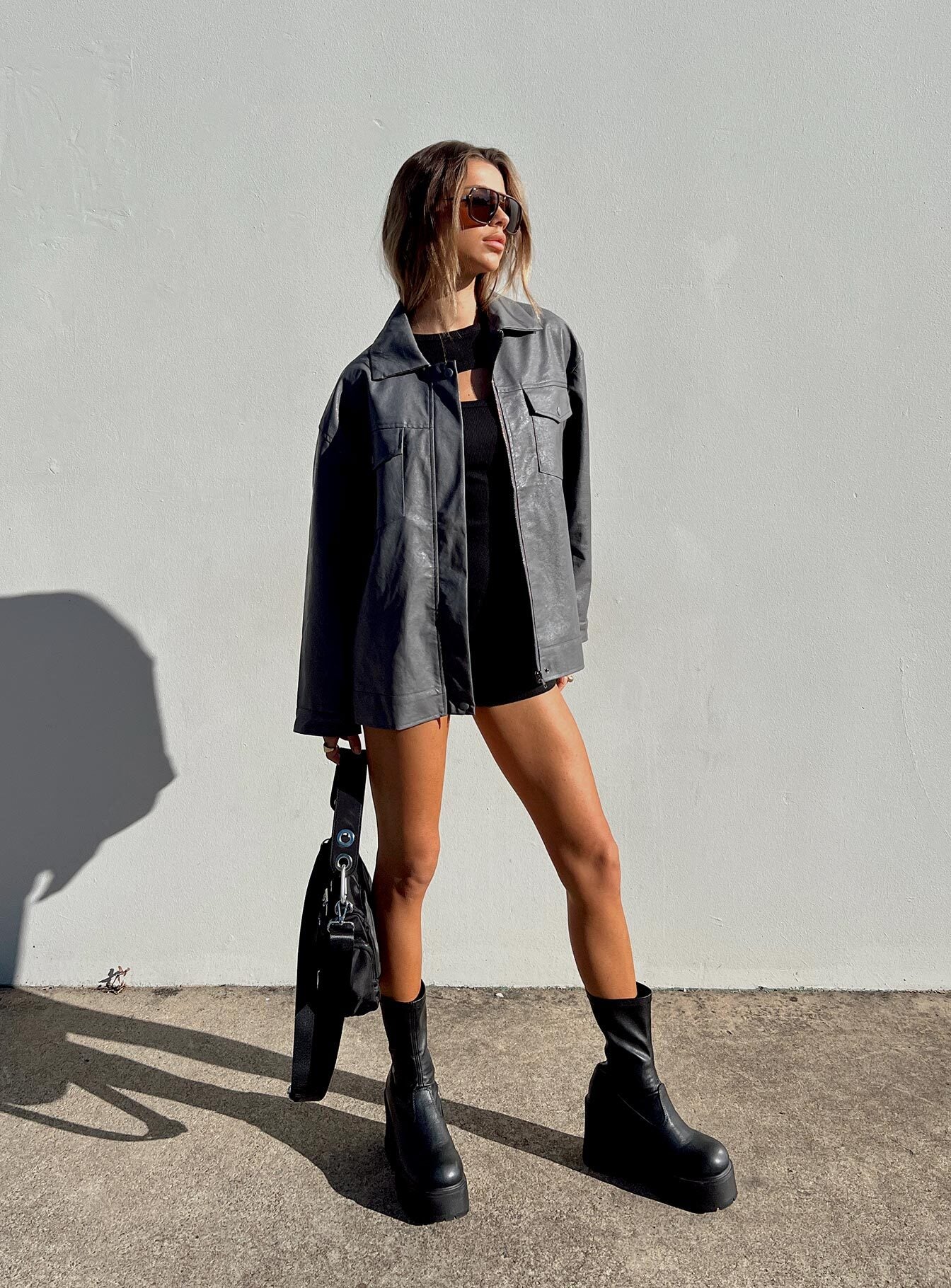 Callie Faux Leather Jacket Grey - Image 7