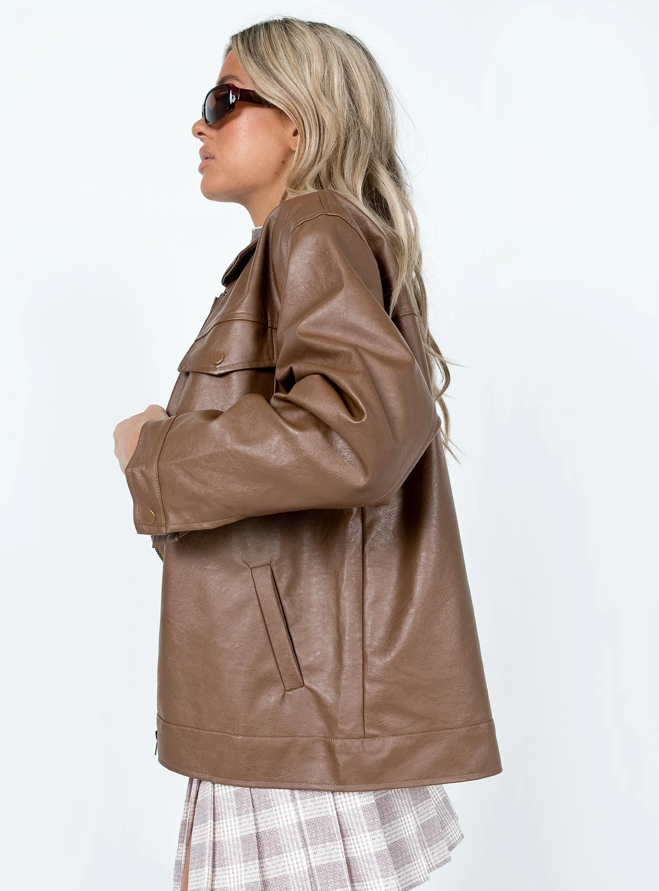 Callie Faux Leather Jacket Brown - Image 5