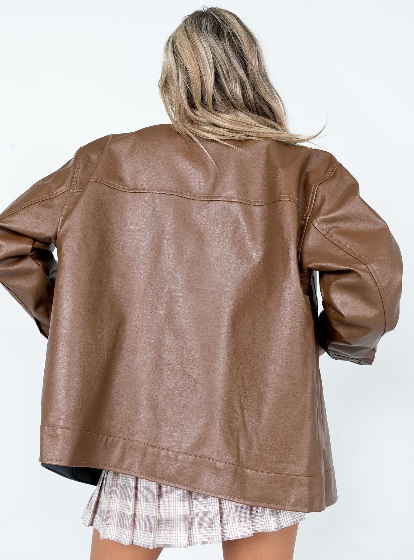 Callie Faux Leather Jacket Brown - Image 6