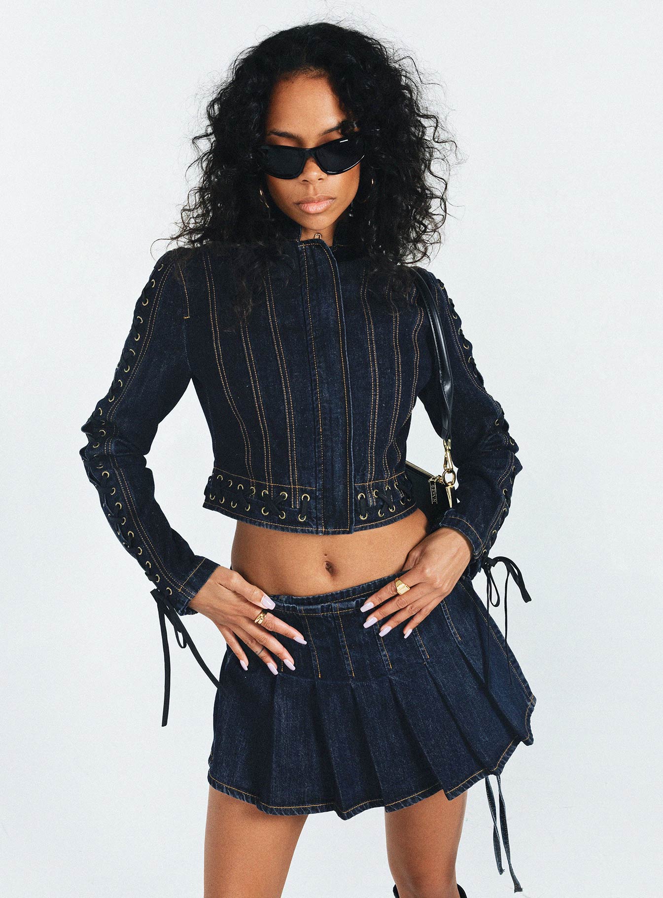 Camelia Pleat Mini Dark Denim - Image 6