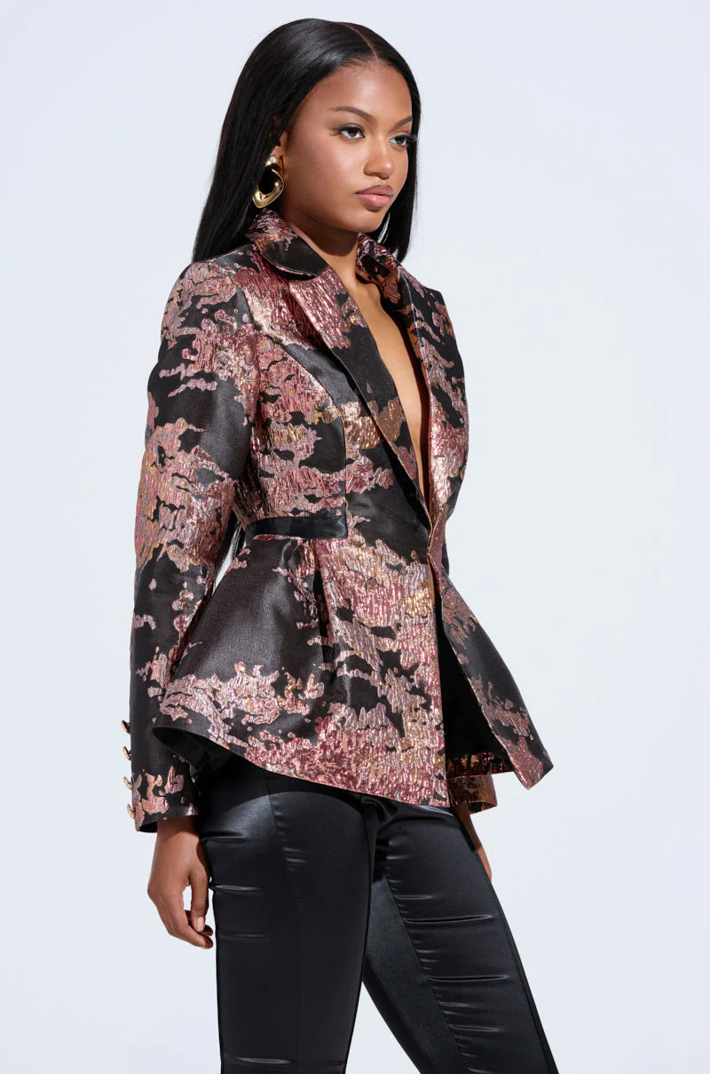 CANARY PEPLUM BLAZER IN BLACK MULTI - Image 2