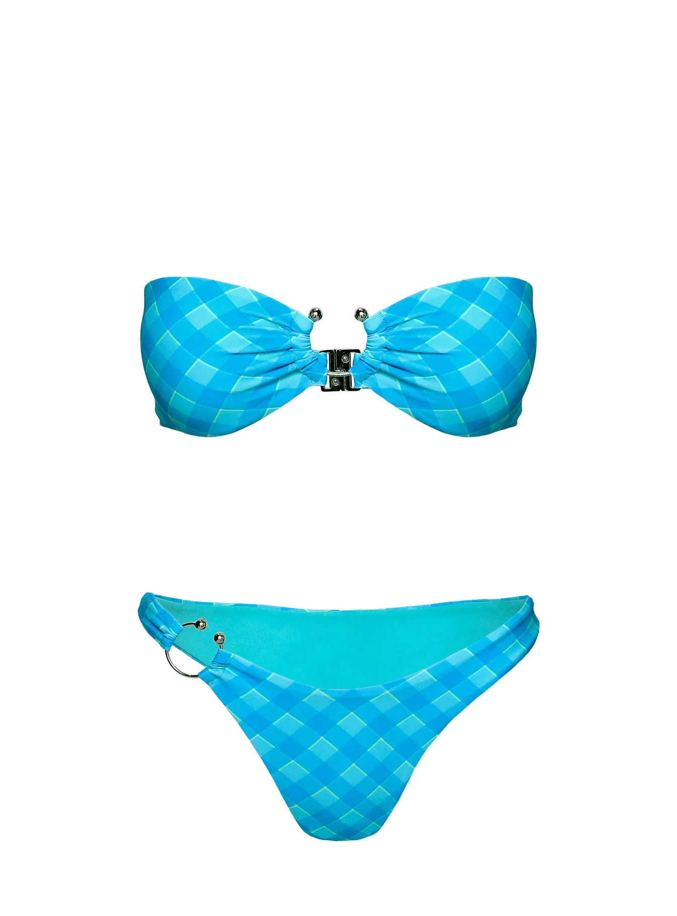 Candy High Cut Cheeky Bikini Bottoms Blue Check - Image 5