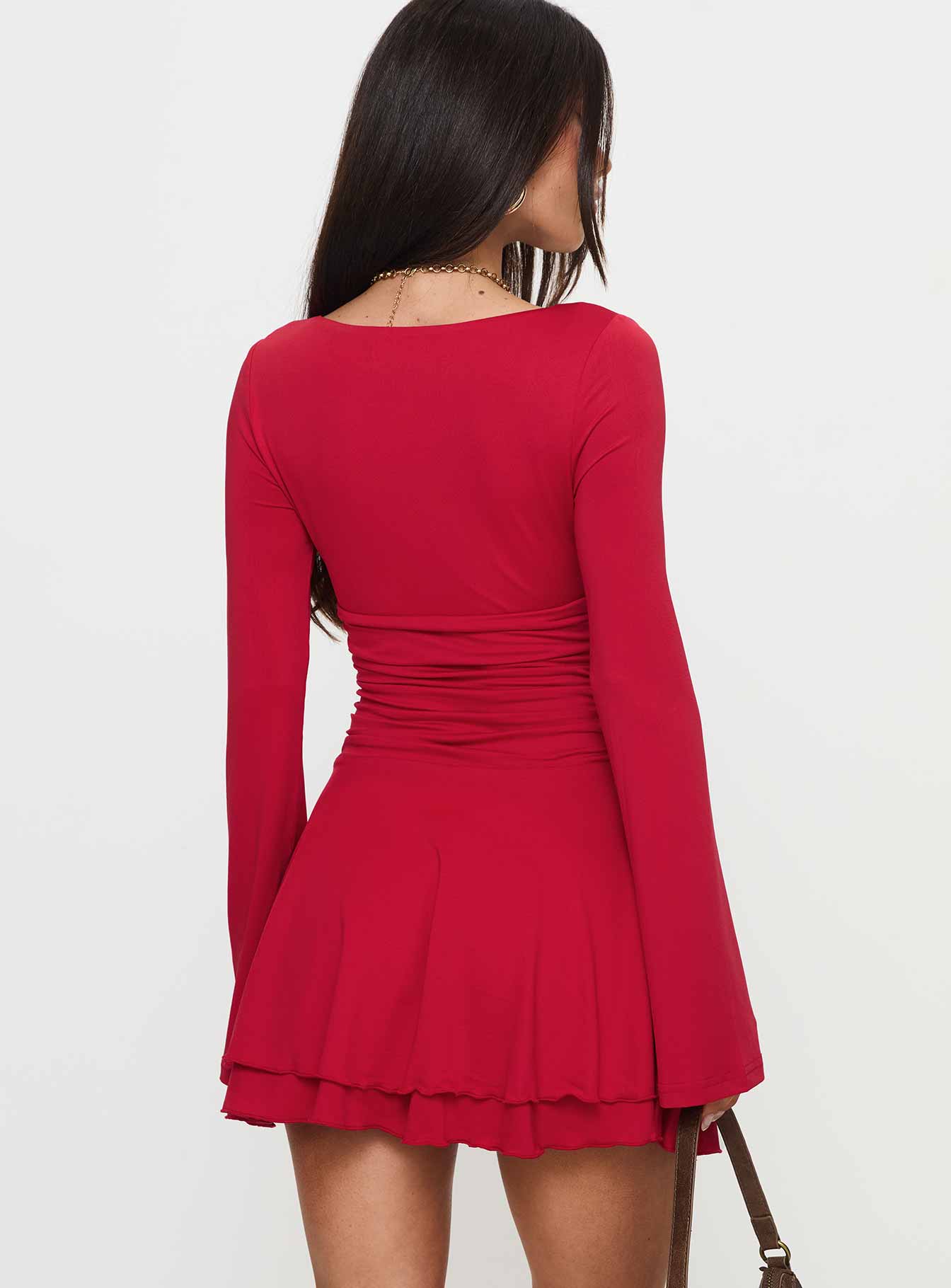 Canino Long Sleeve Mini Dress Red - Image 4