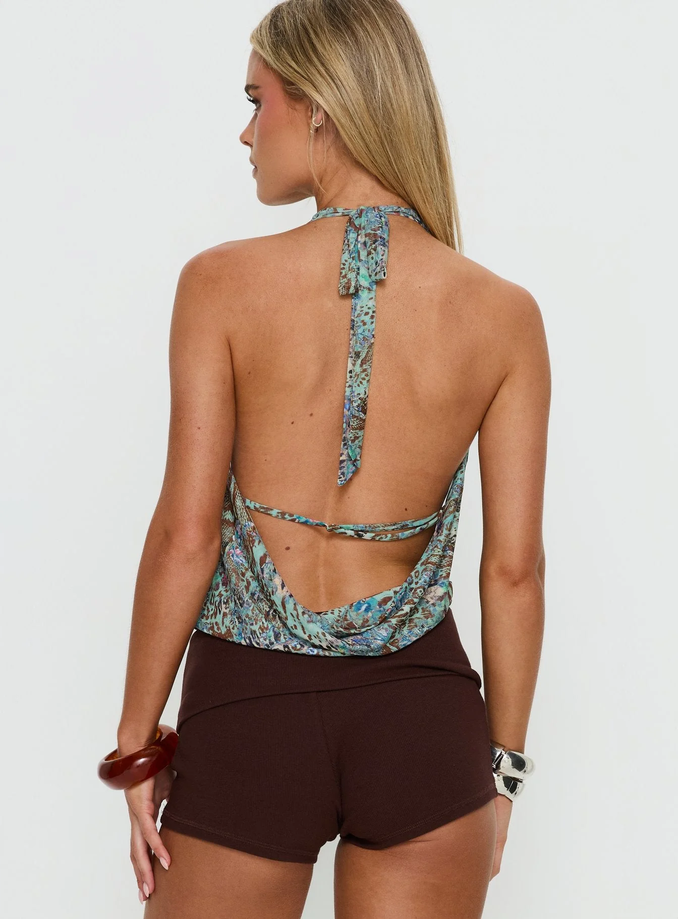Carefree Days Cowl Neck Top Blue Leopard - Image 5