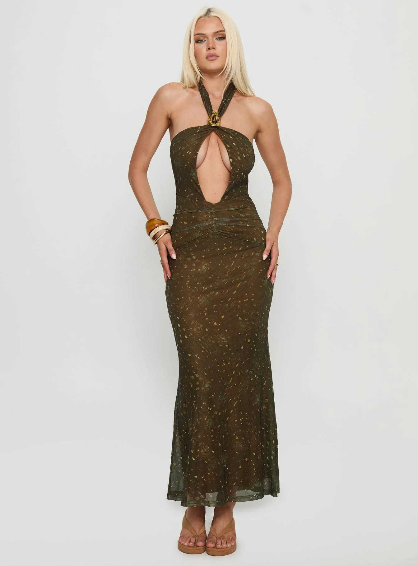 Carmelita Cut Out Halter Maxi Dress Brown - Image 7