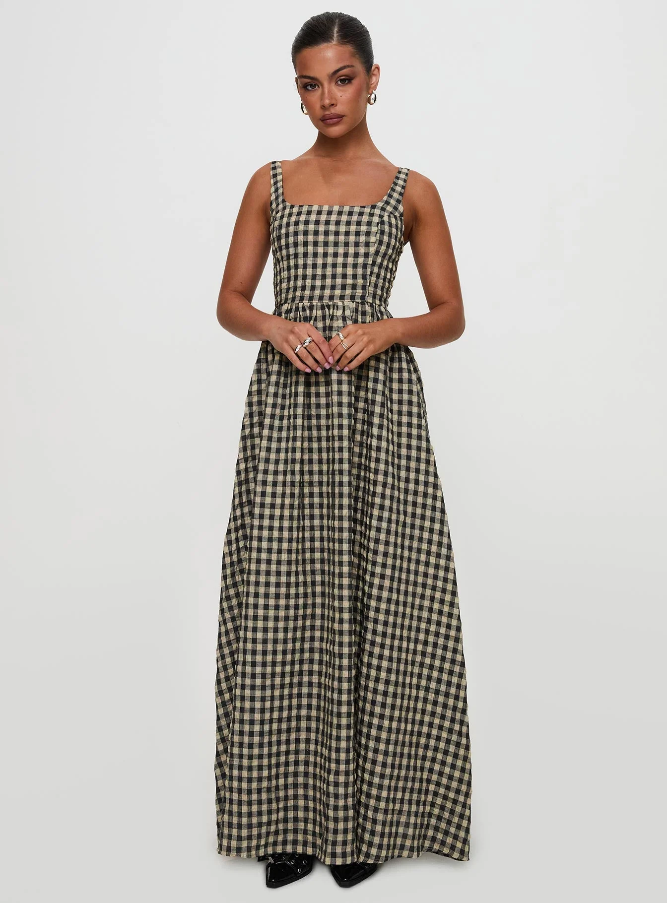 Cartmel Check Maxi Dress Black / Cream Petite - Image 5
