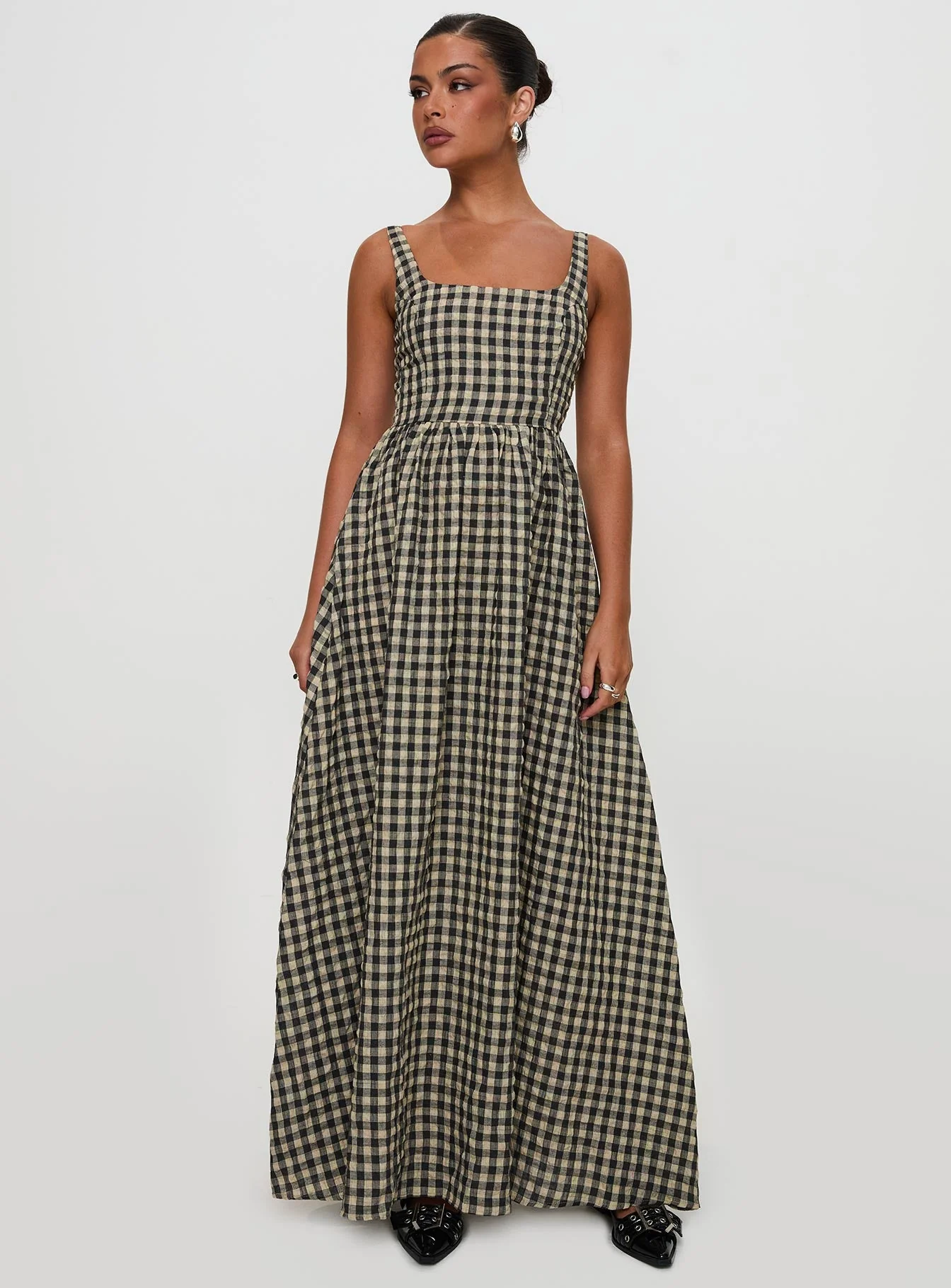 Cartmel Check Maxi Dress Black / Cream Petite - Image 6
