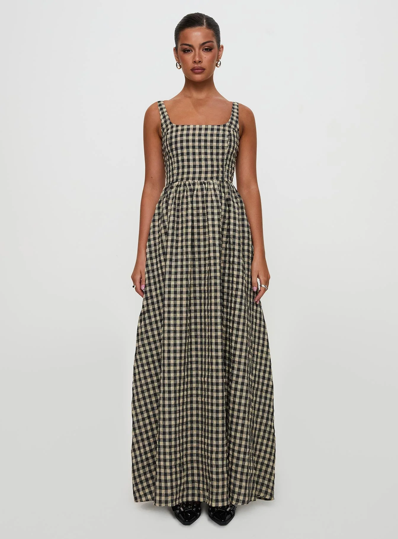 Cartmel Check Maxi Dress Black / Cream Tall - Image 11