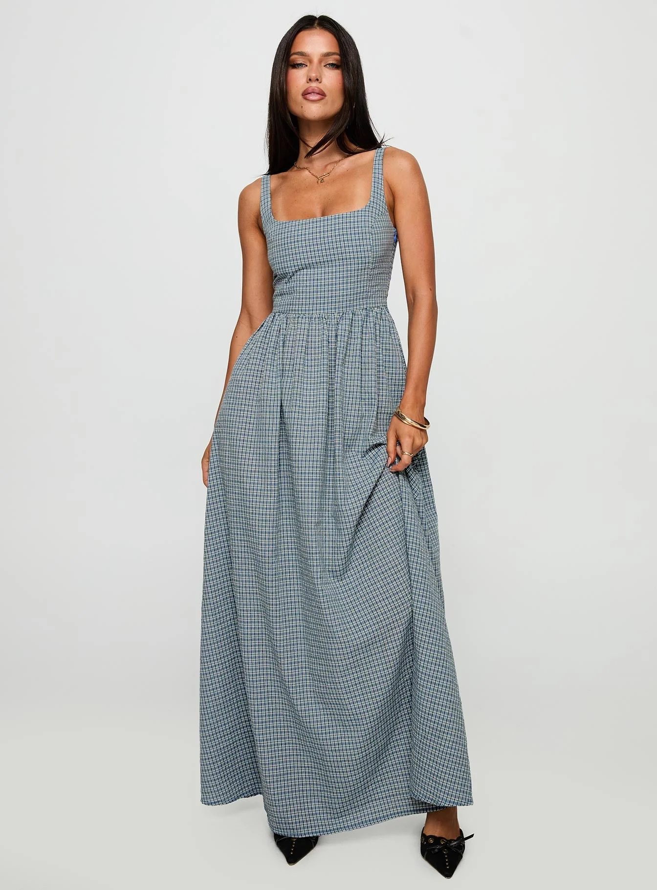 Cartmel Check Maxi Dress Navy - Image 2