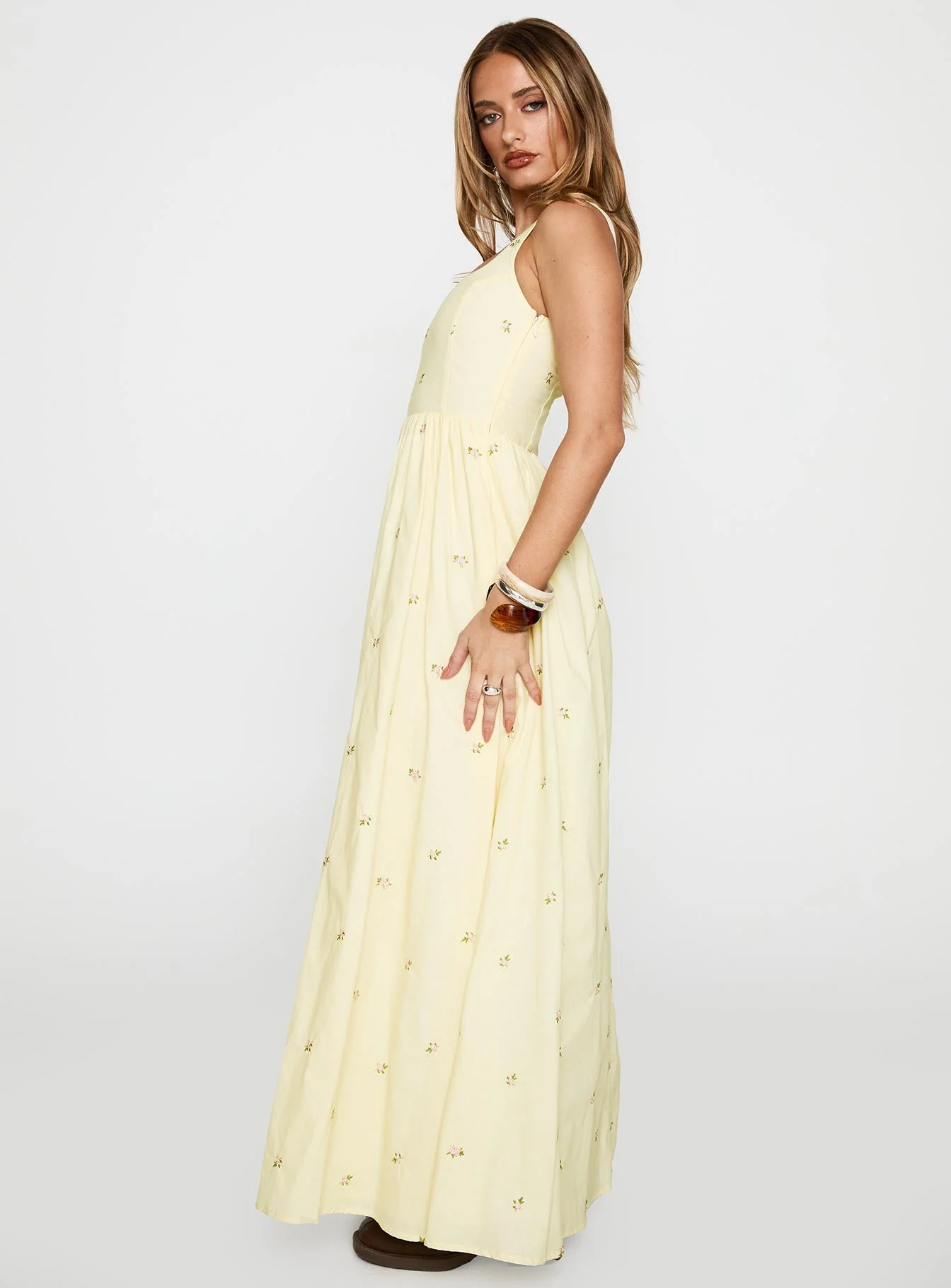 Cartmel Embroidered Maxi Dress Cream - Image 4