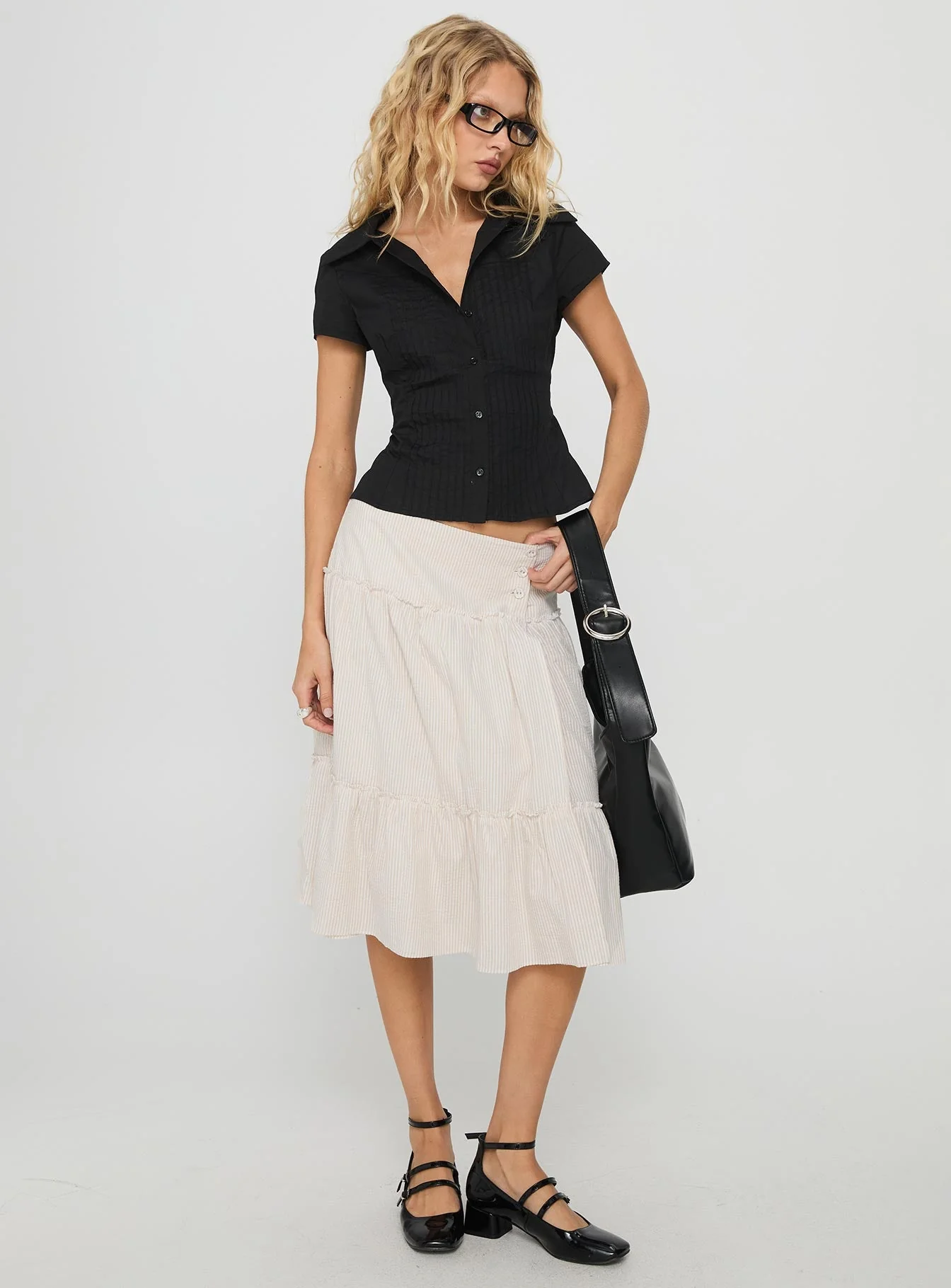 Cascades Low Rise Midi Skirt Beige / White Stripe - Image 3