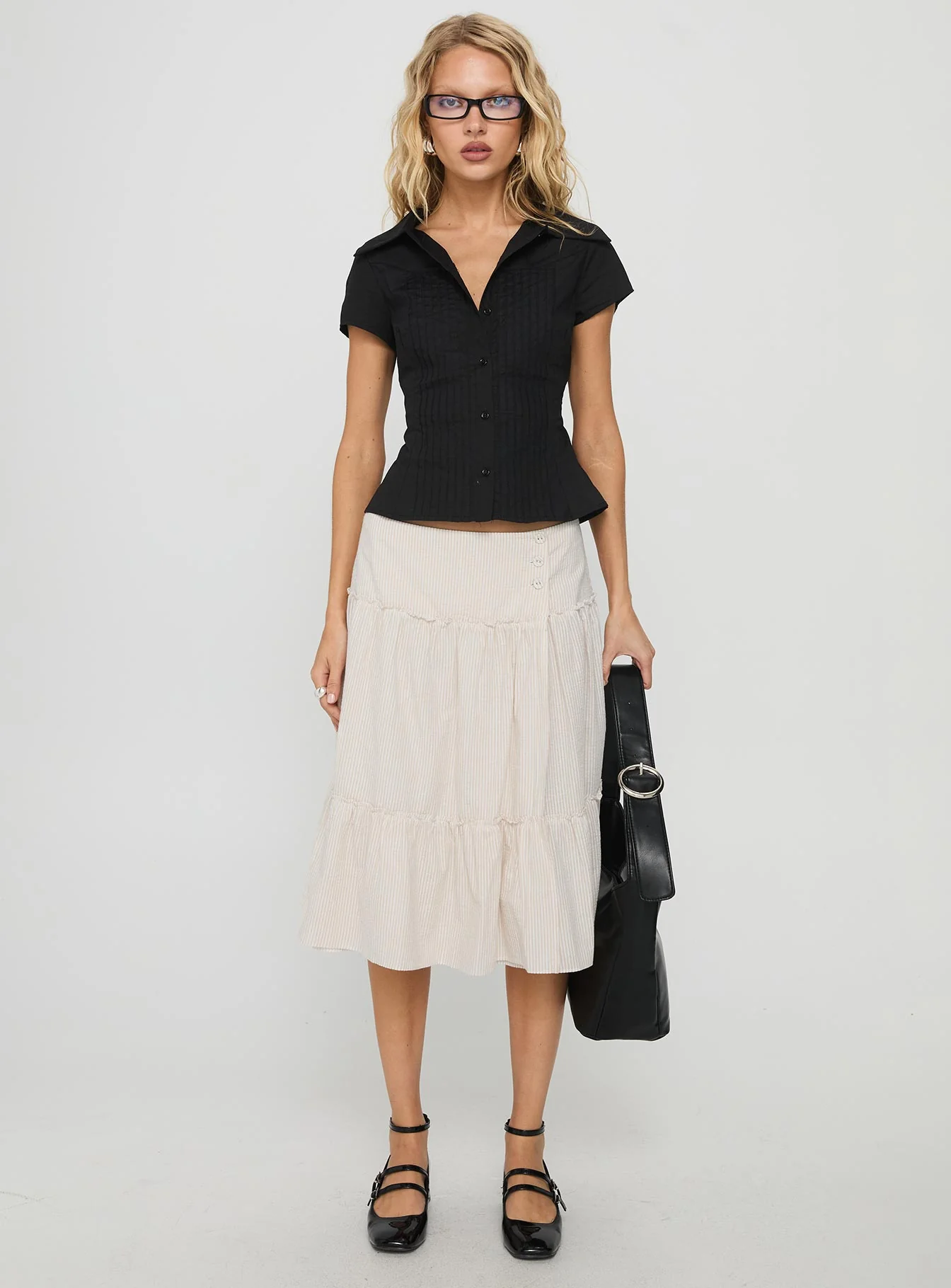 Cascades Low Rise Midi Skirt Beige / White Stripe - Image 7