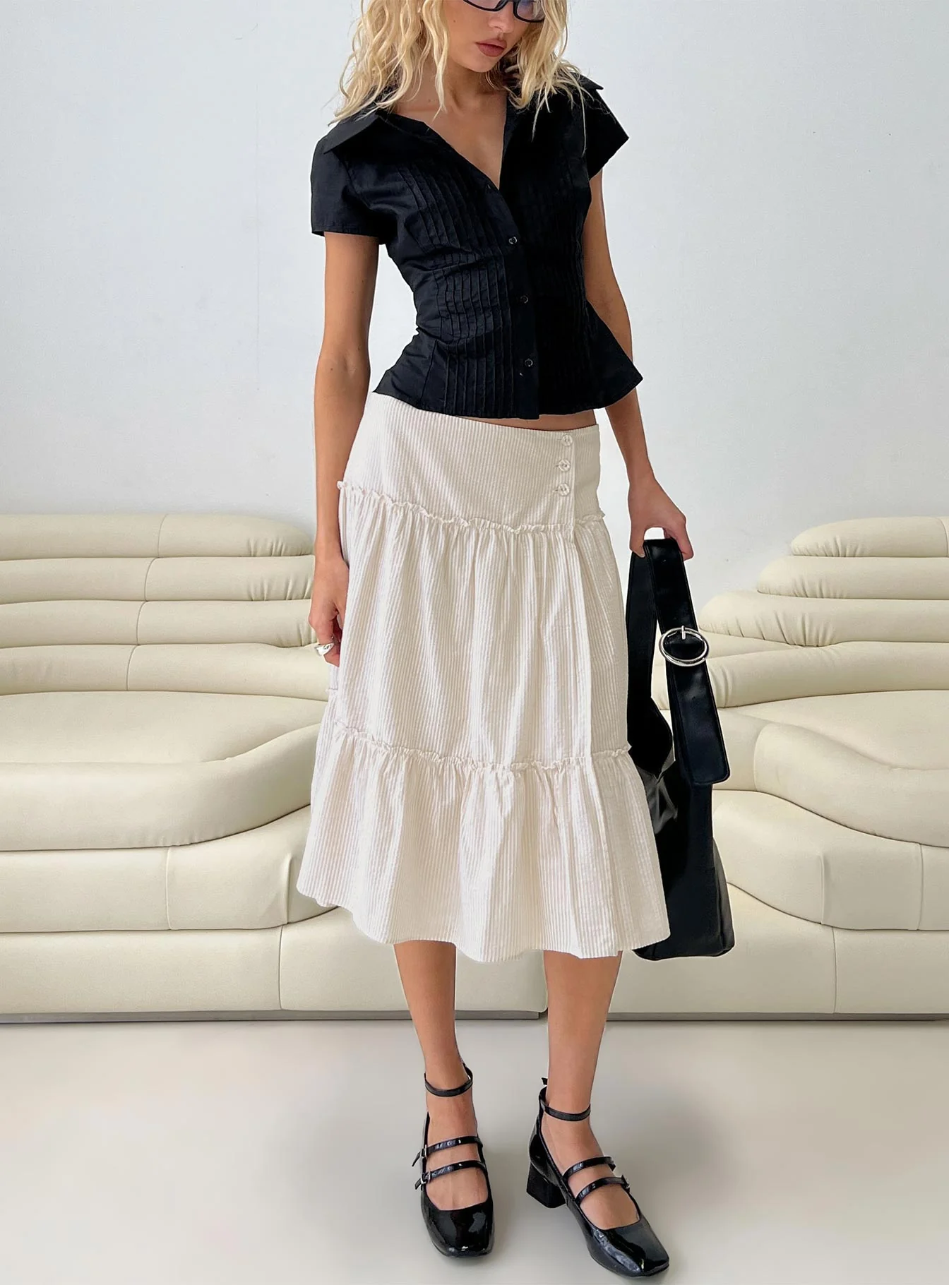 Cascades Low Rise Midi Skirt Beige / White Stripe - Image 8