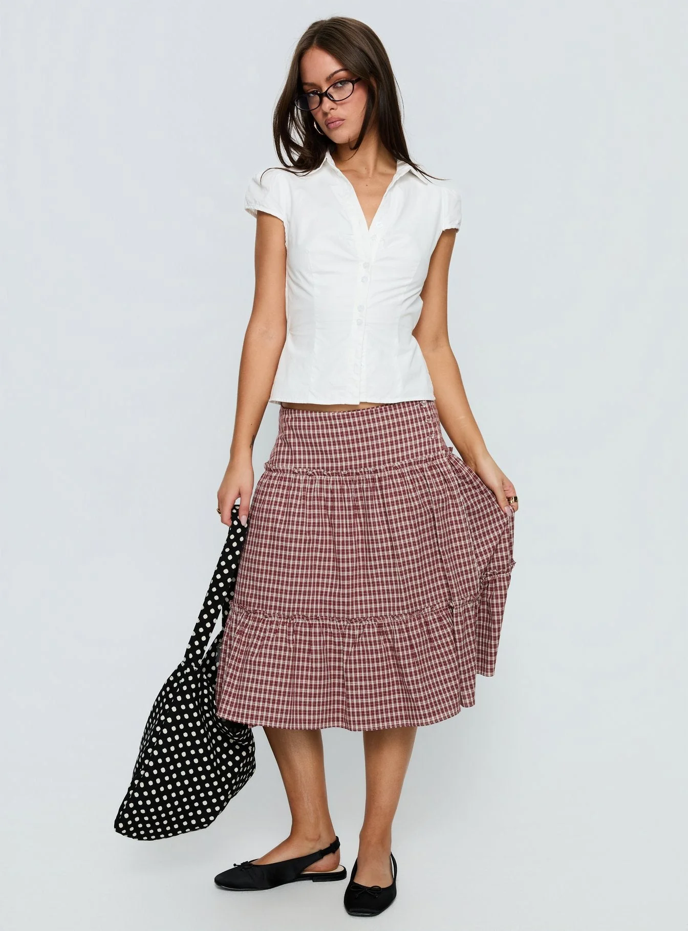 Cascades Low Rise Midi Skirt Red Check - Image 2
