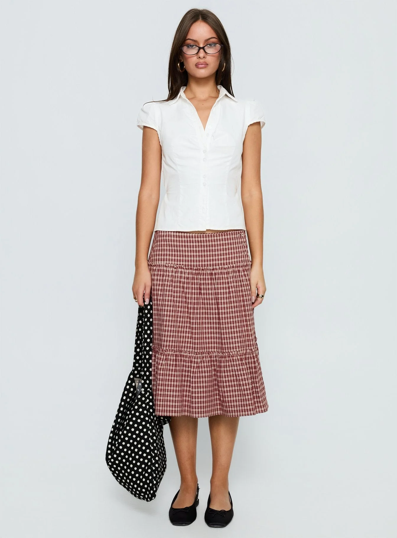 Cascades Low Rise Midi Skirt Red Check - Image 7