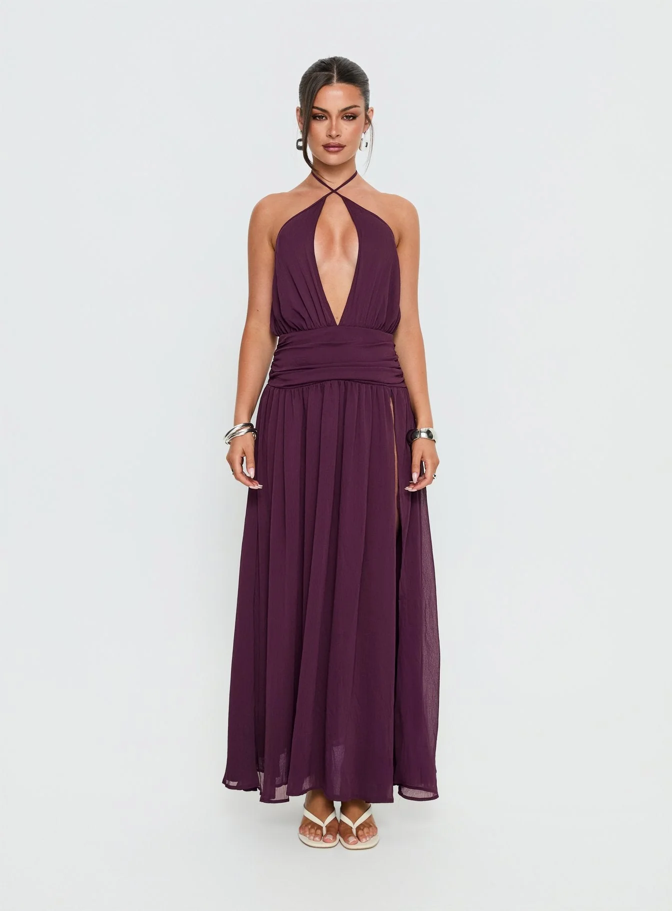 Catherina Blouson Halter Maxi Dress Deep Purple - Image 7