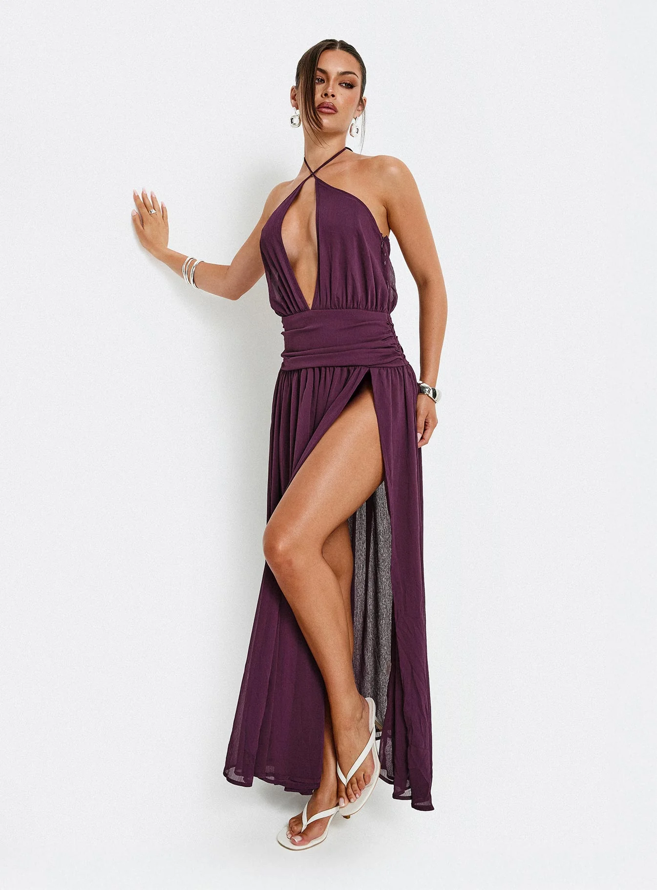 Catherina Blouson Halter Maxi Dress Deep Purple - Image 8