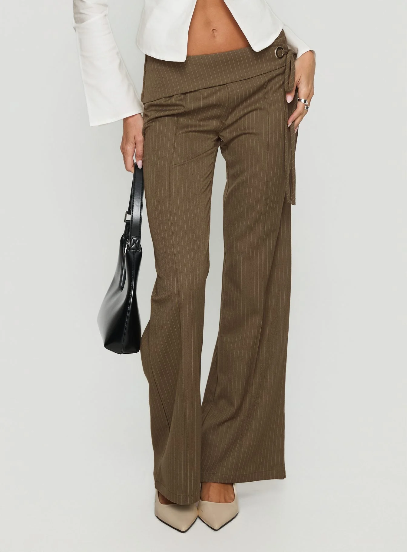 Cedrina Eyelet Fitted Suit Pants Green Pinstripe - Image 2