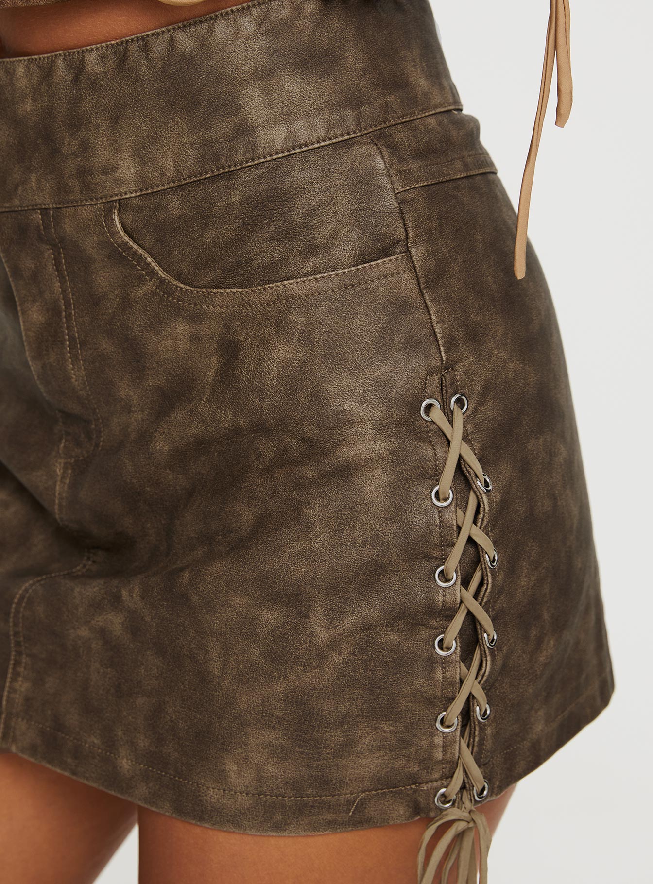 Ceejay Faux Leather Mini Skirt Brown - Image 6