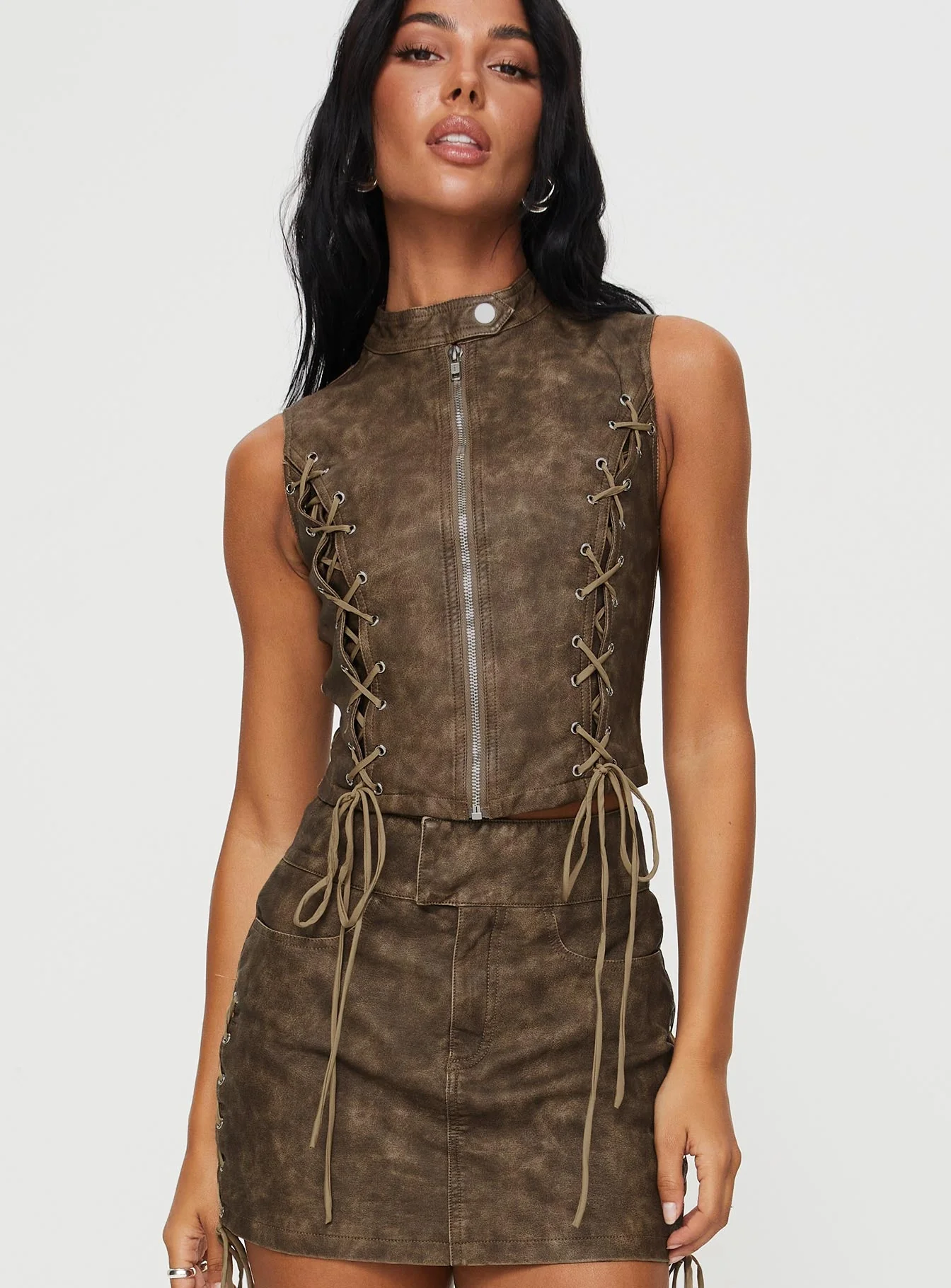 Ceejay Faux Leather Top Brown - Image 2