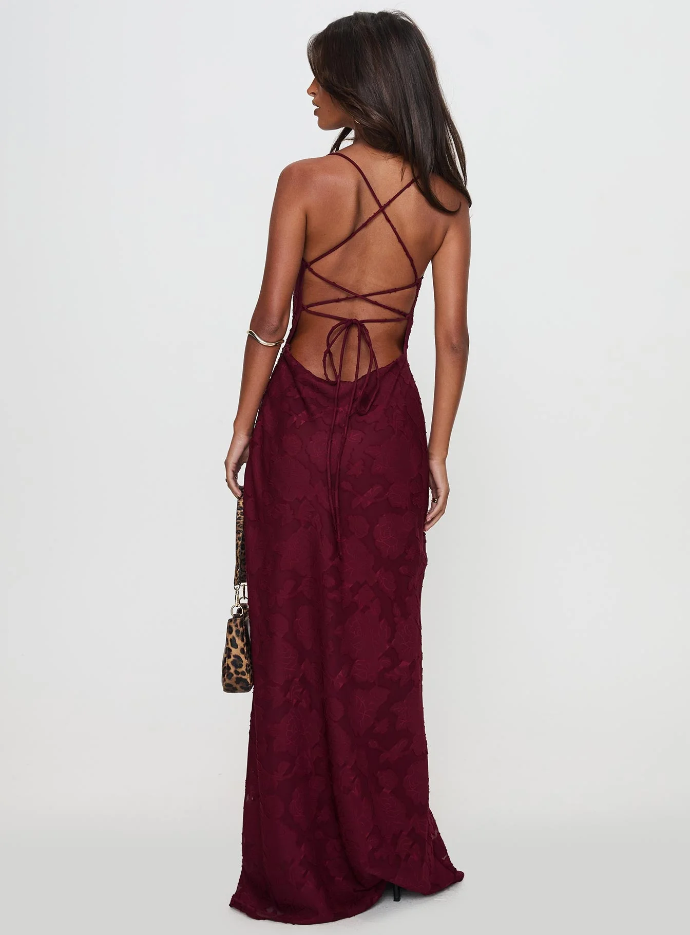 Celena Maxi Dress Burgundy Burnout - Image 4