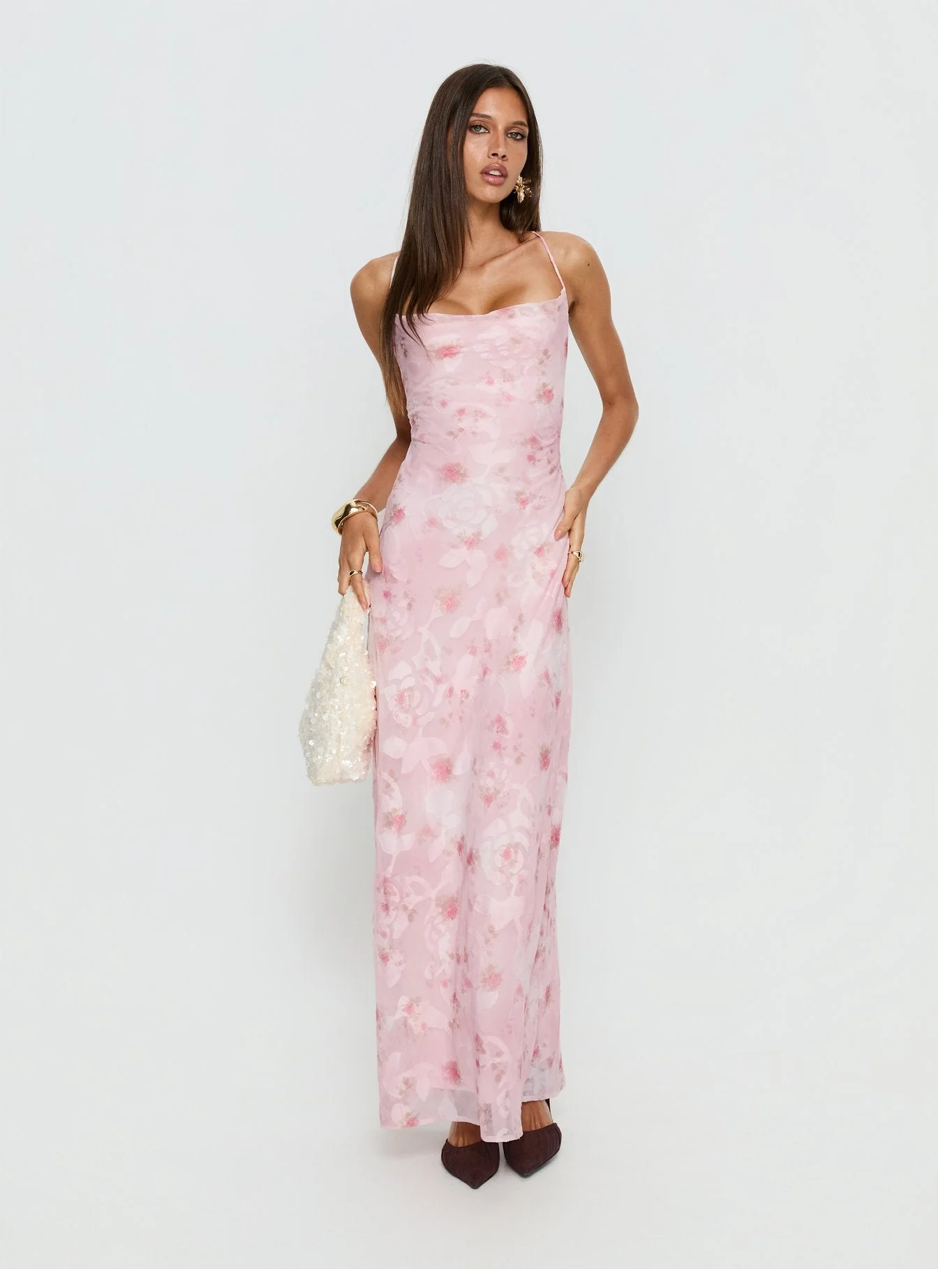 Celena Maxi Dress Pink Floral Burnout - Image 3