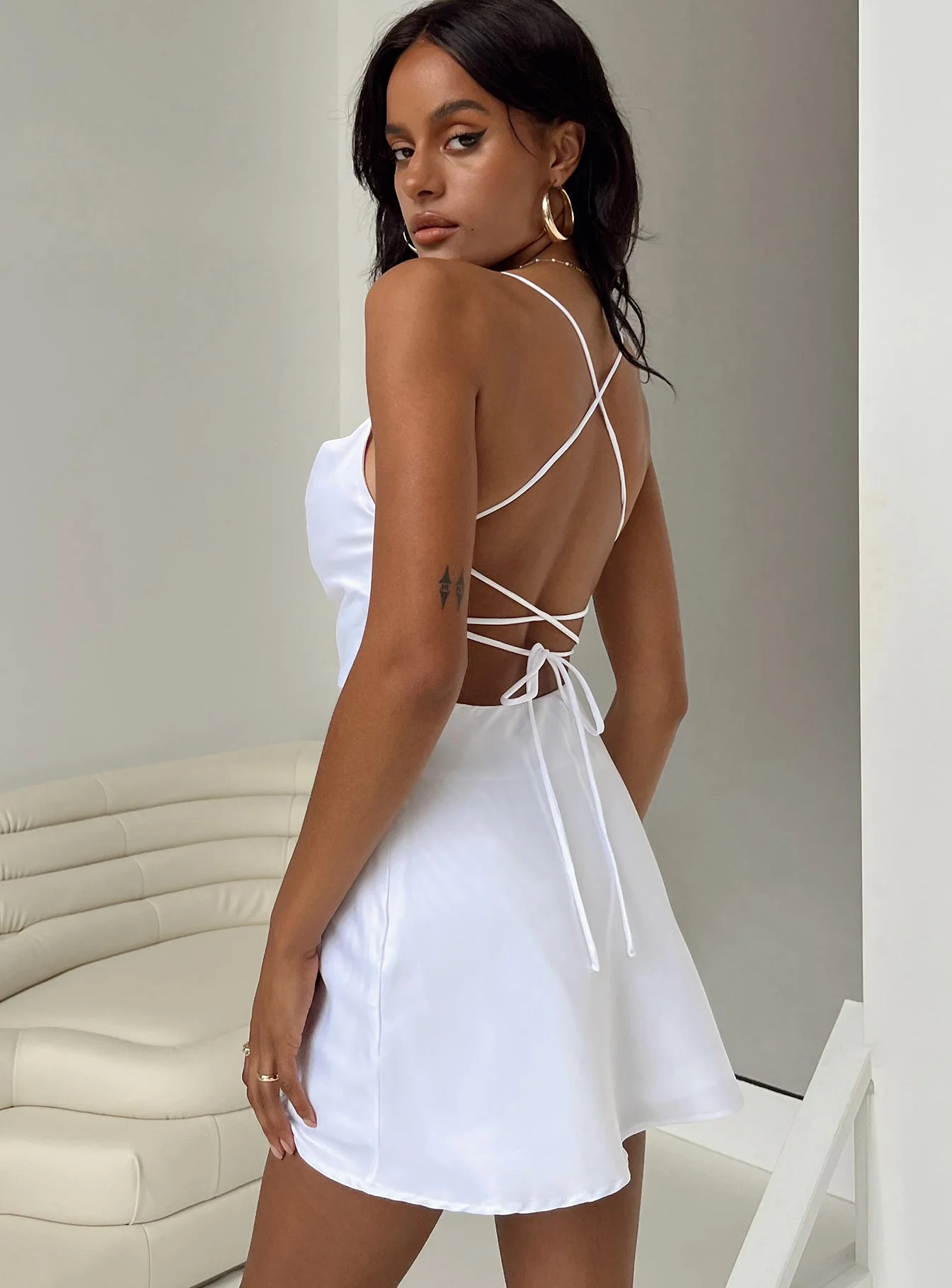 Celena Mini Dress White - Image 3