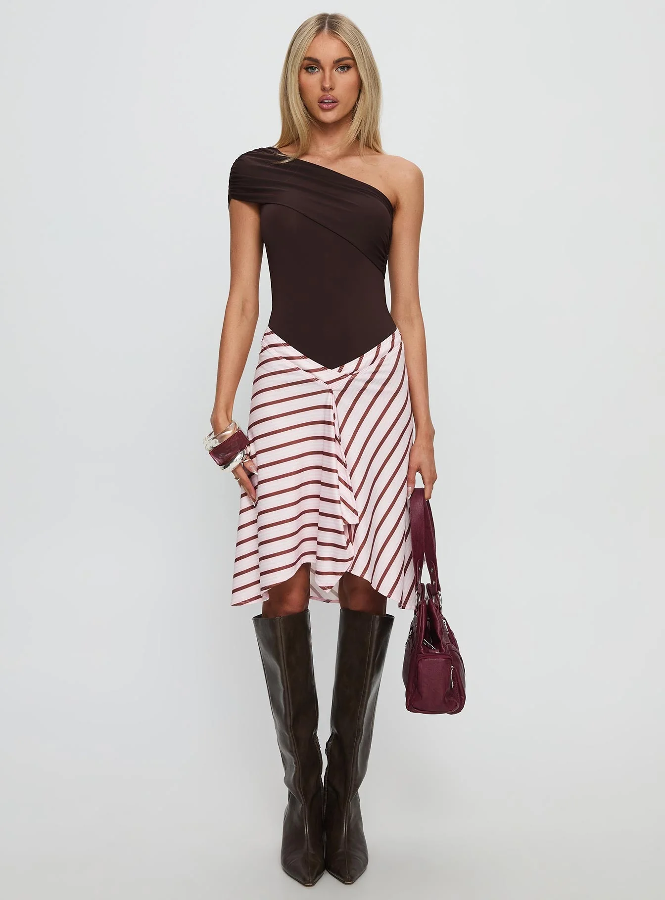 Celyra One Shoulder Bodysuit Chocolate - Image 9