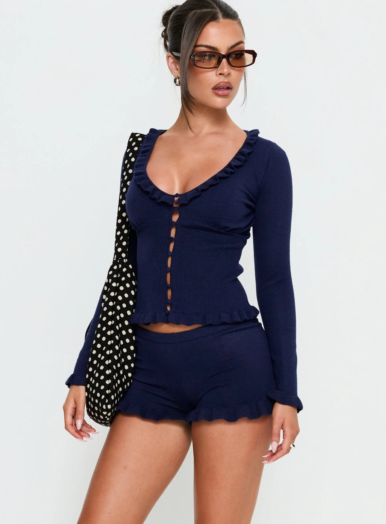 Ceria Frill Knit Shorts Navy - Image 2