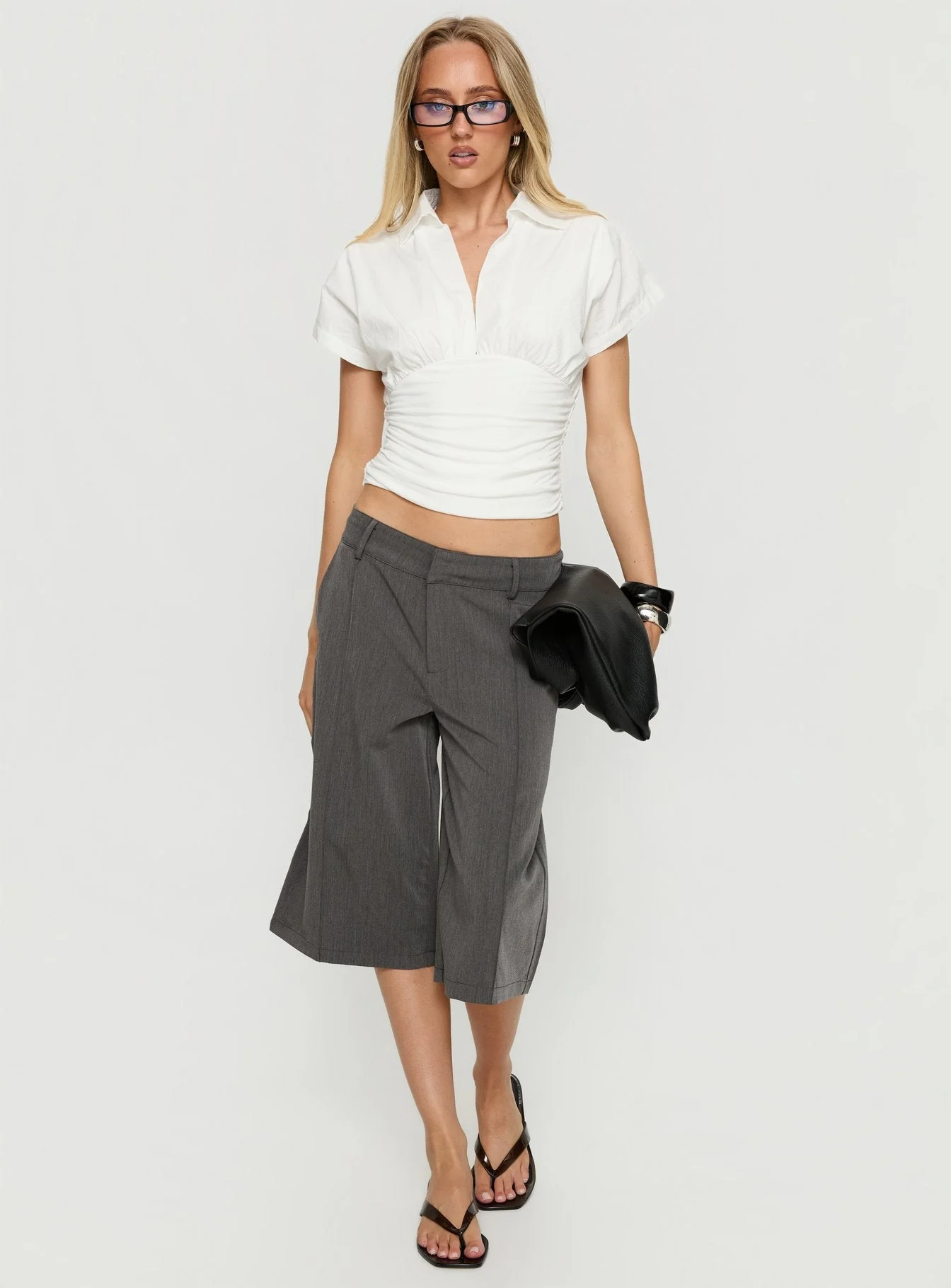 Chalia Ruched Collared Top White - Image 3