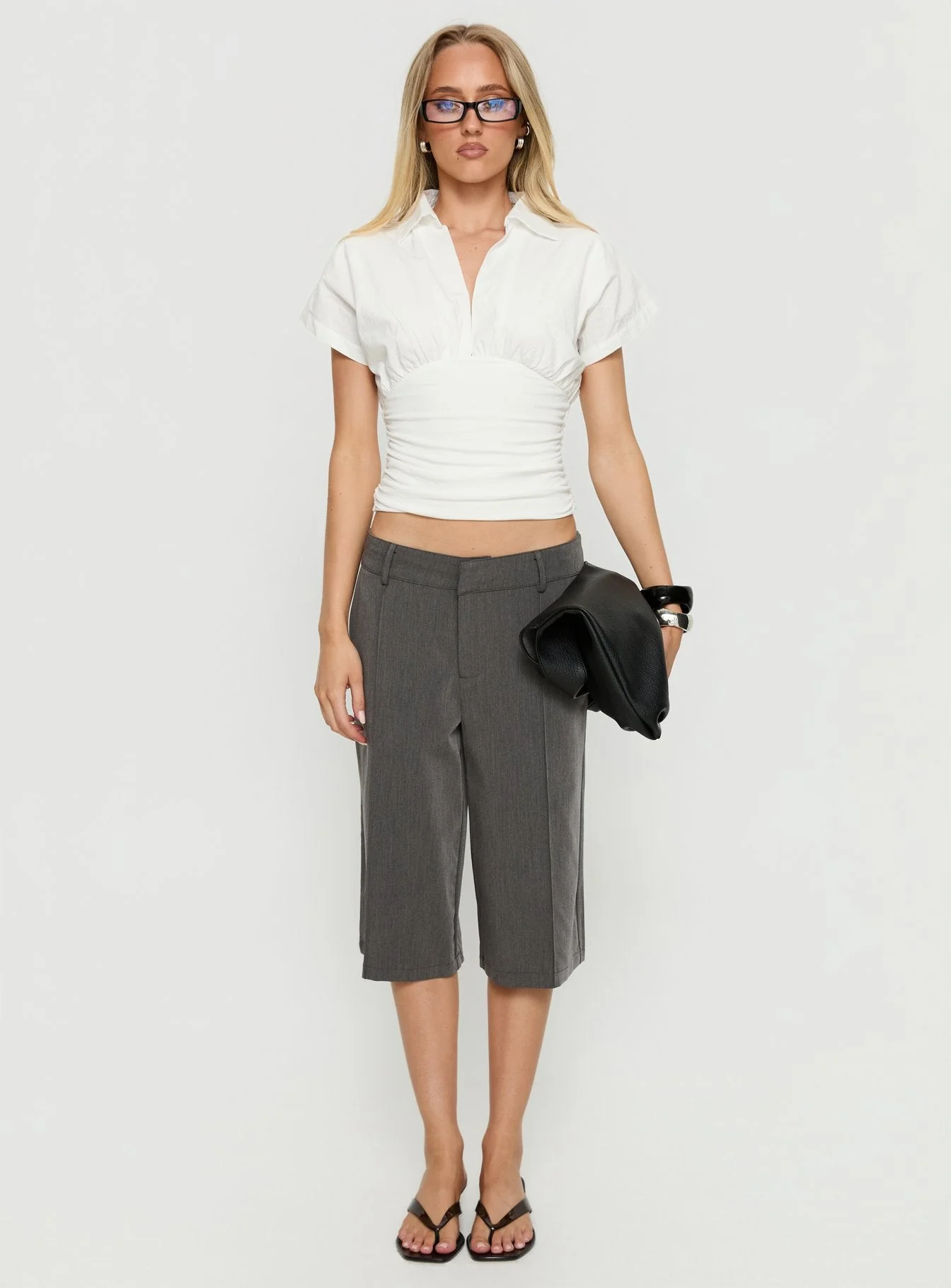 Chalia Ruched Collared Top White - Image 7