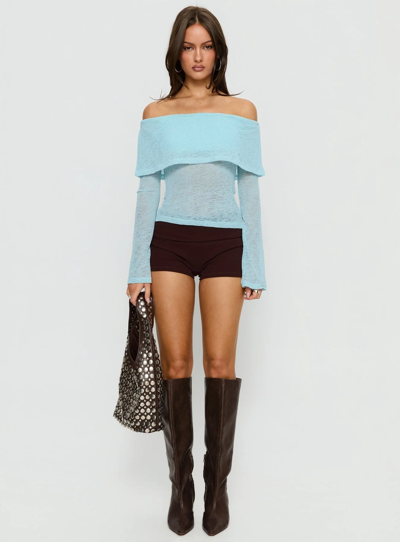 Chanice Off Shoulder Long Sleeve Top Blue - Image 6