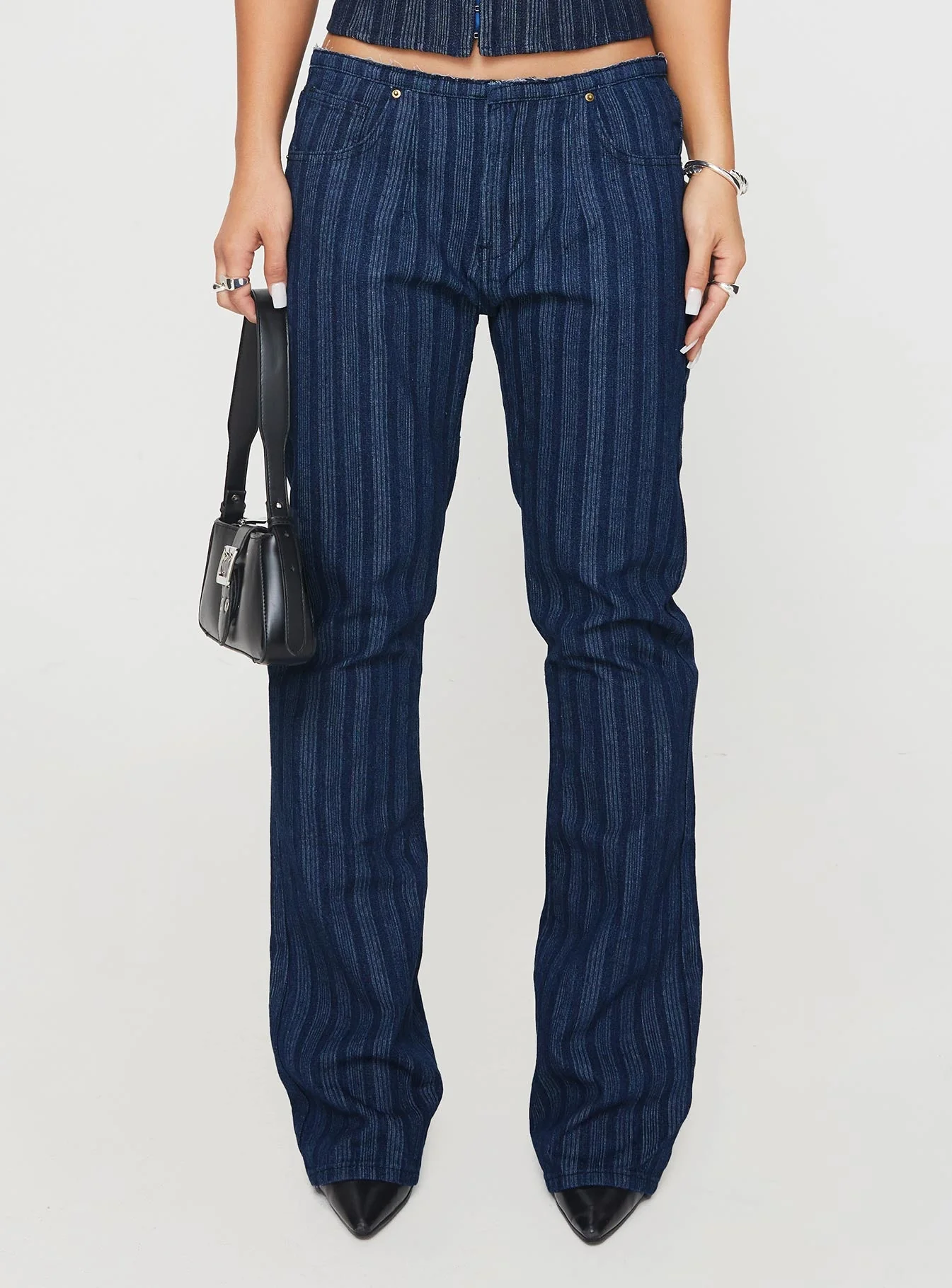 Charismatic Low Rise Flared Jeans Dark Pinstripe - Image 3