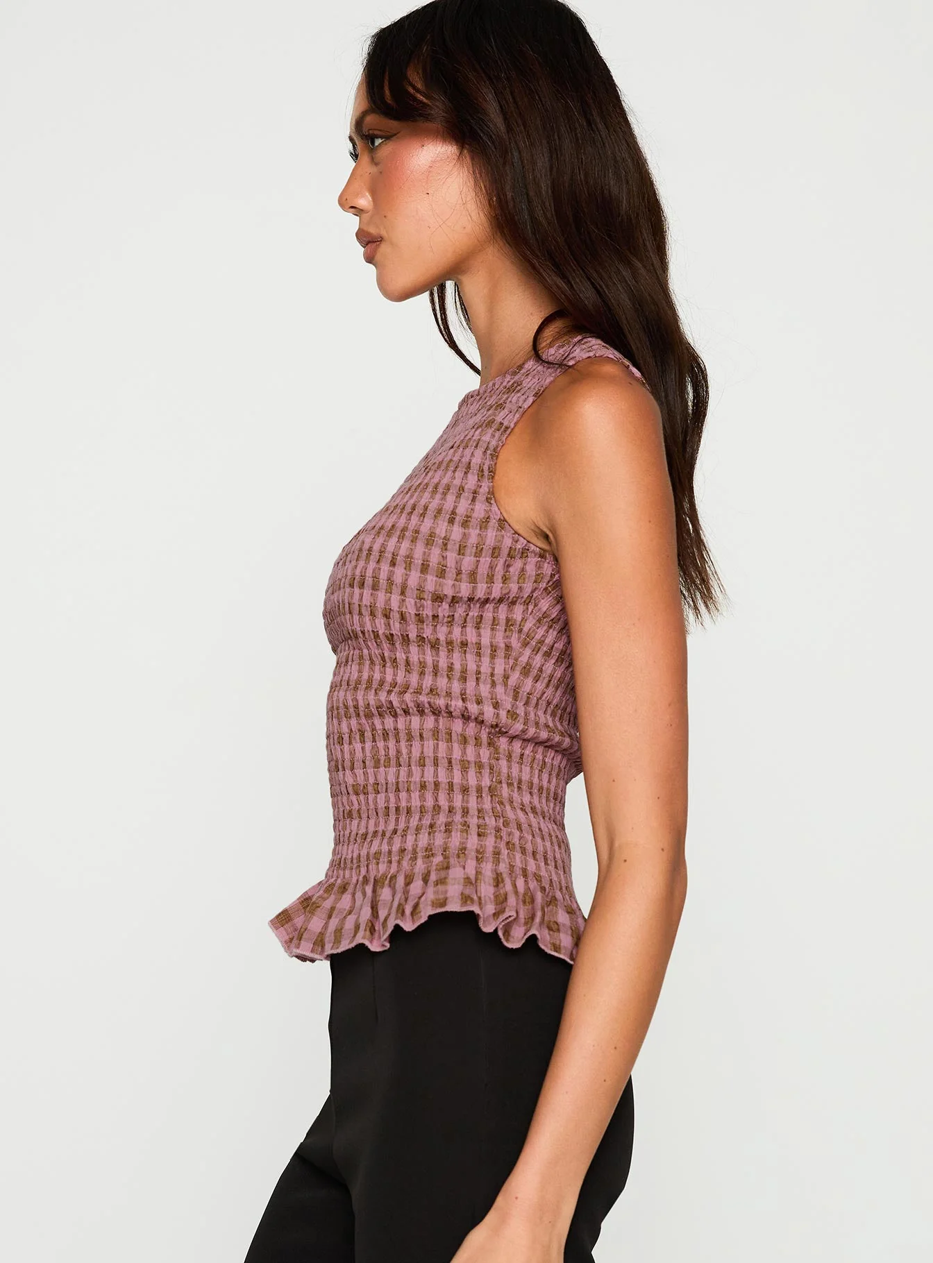 Chauntelle Ruched Top Pink Check - Image 4