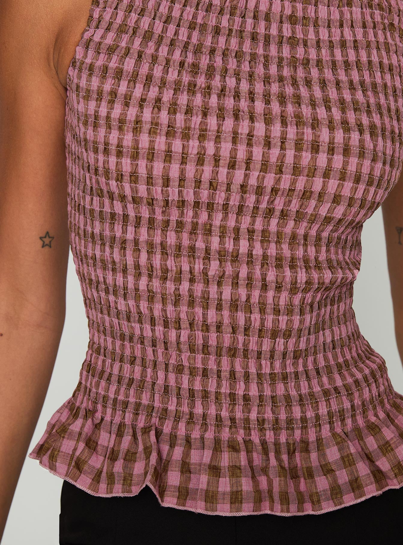 Chauntelle Ruched Top Pink Check - Image 6