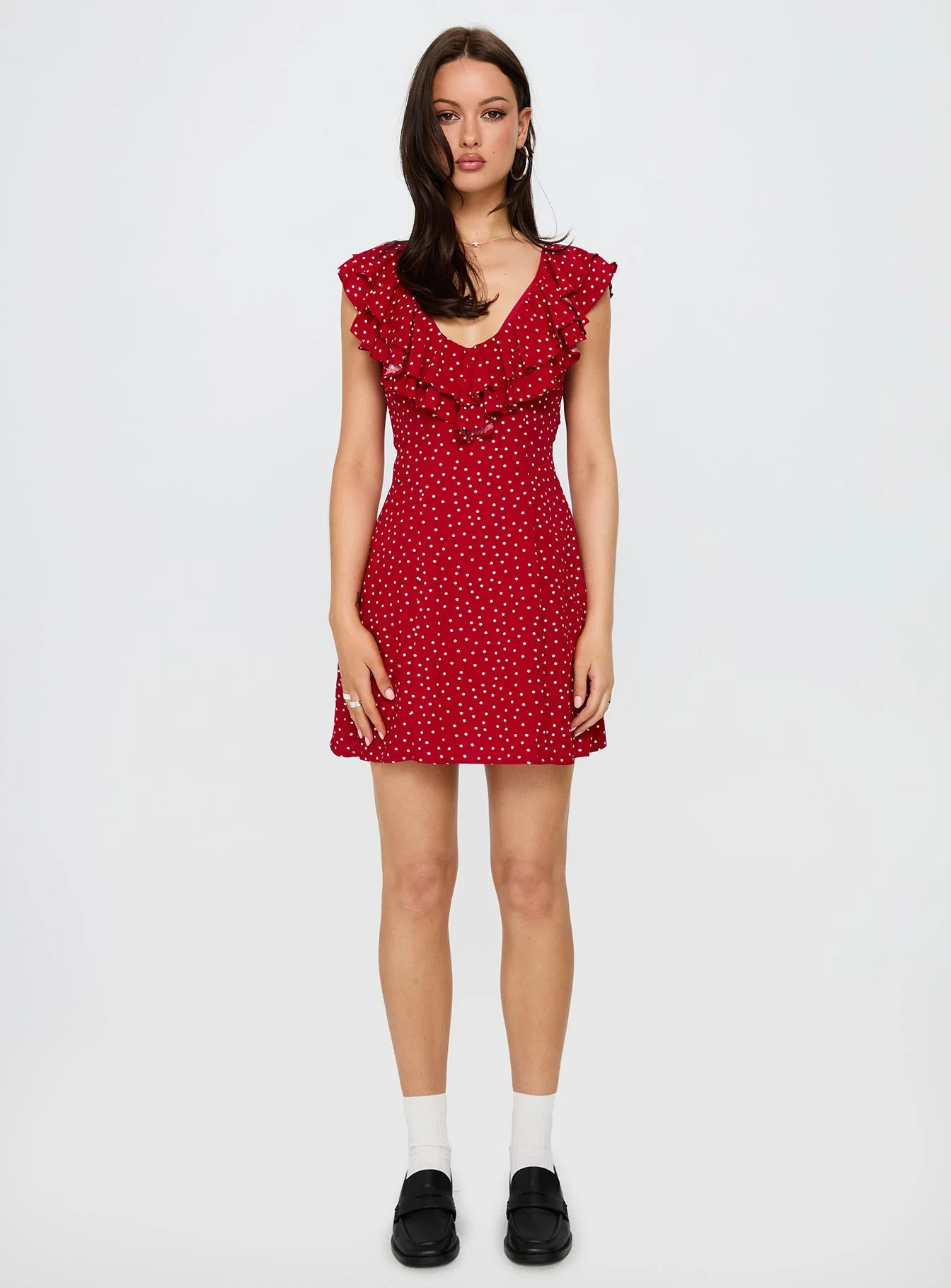 Cherry Schnapps Flutter Mini Dress Red Polka - Image 7