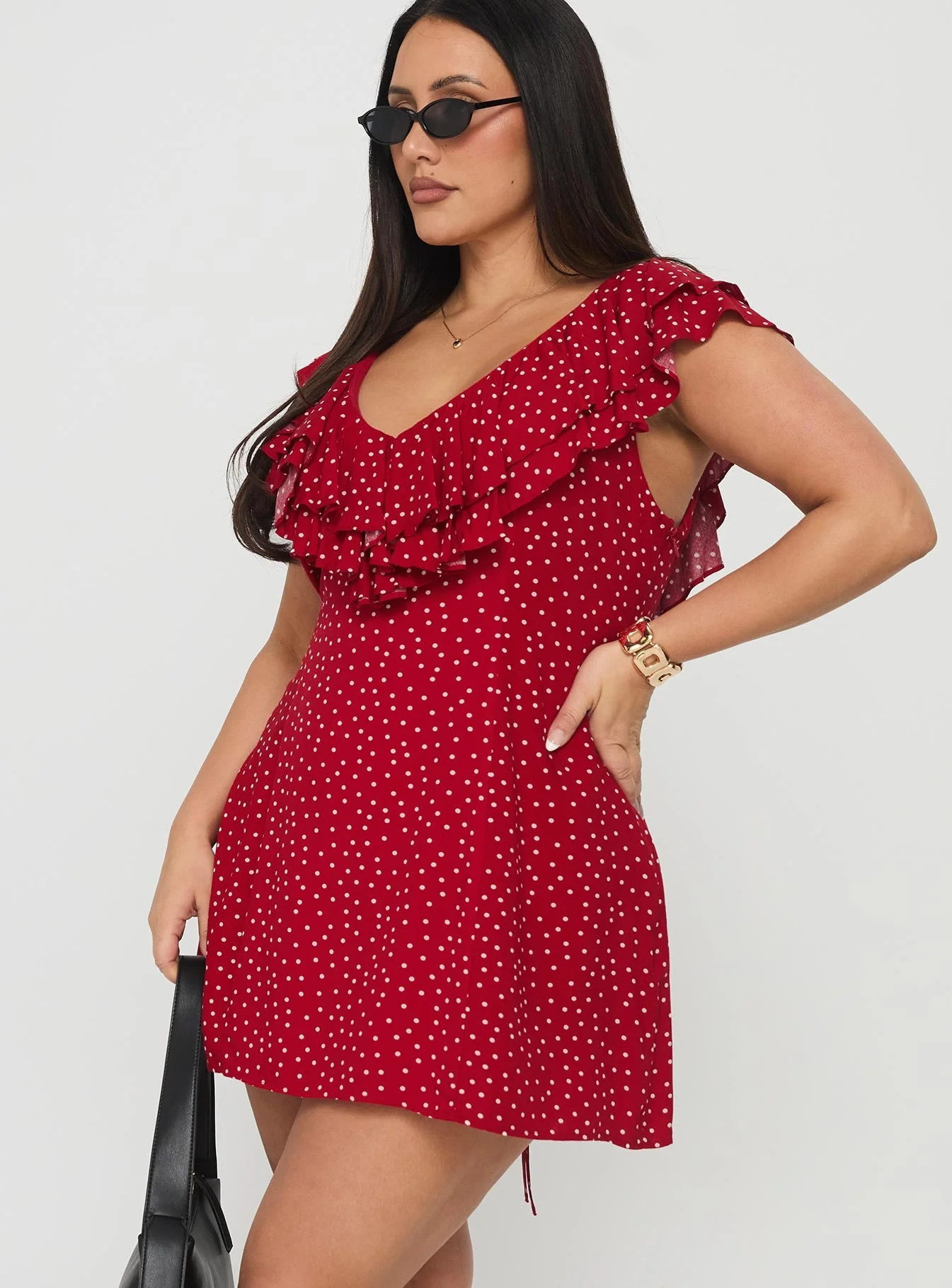 Cherry Schnapps Flutter Mini Dress Red Polka Curve - Image 3