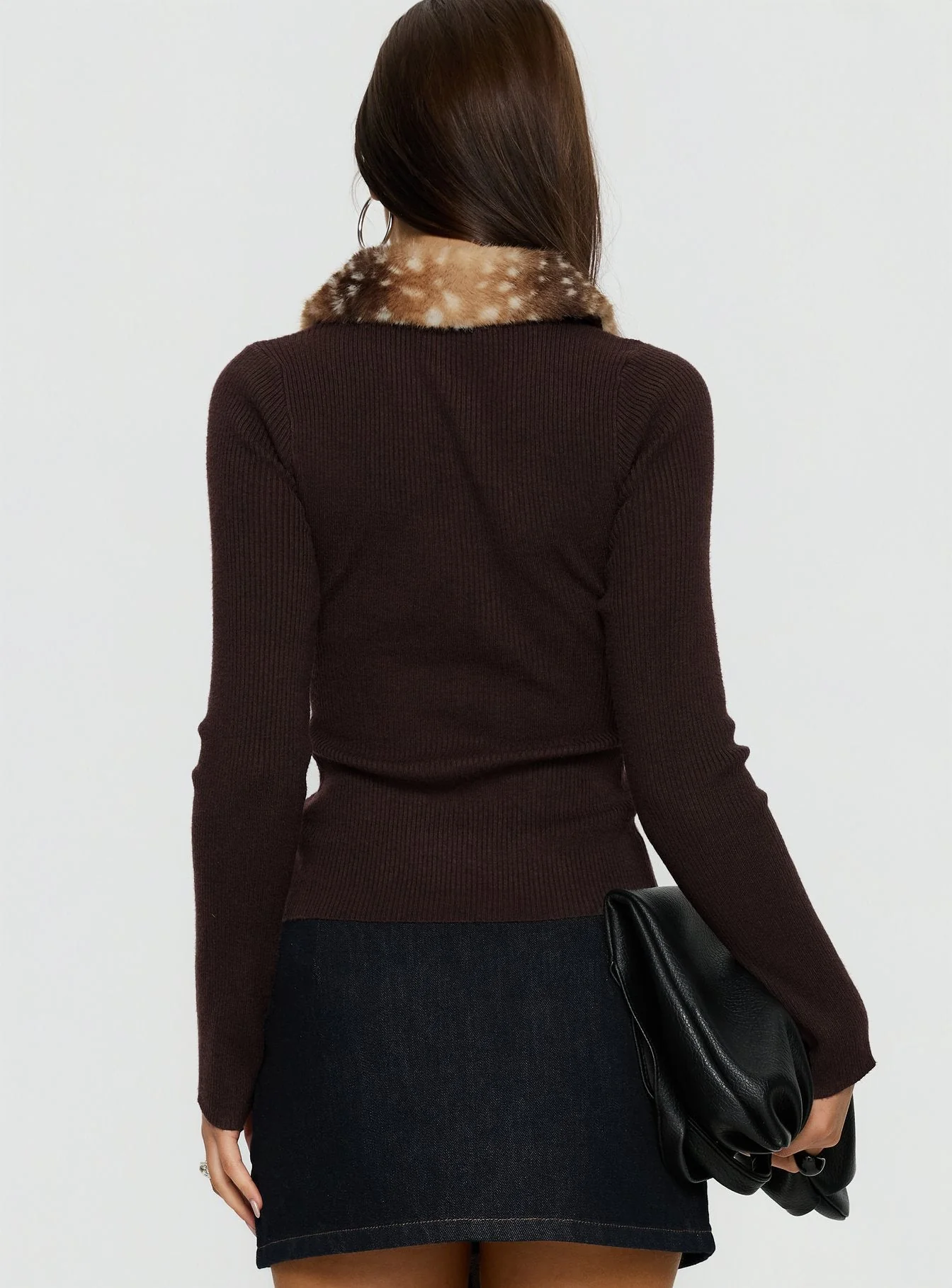 Chiqueeta Faux Fur Trim Knit Cardigan Brown - Image 5
