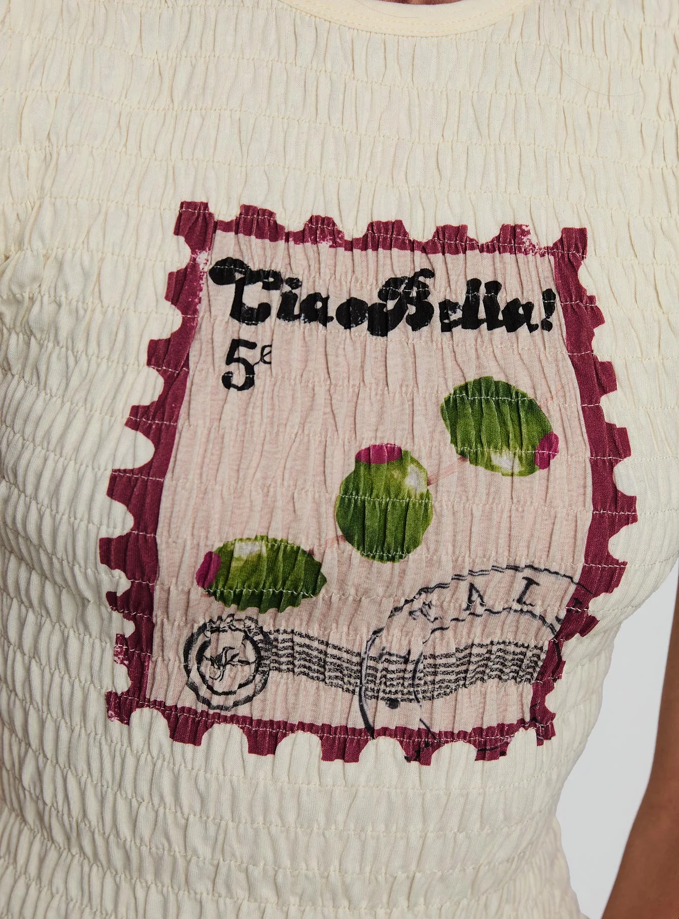Ciao Bella Shirred Graphic Top Cream - Image 6