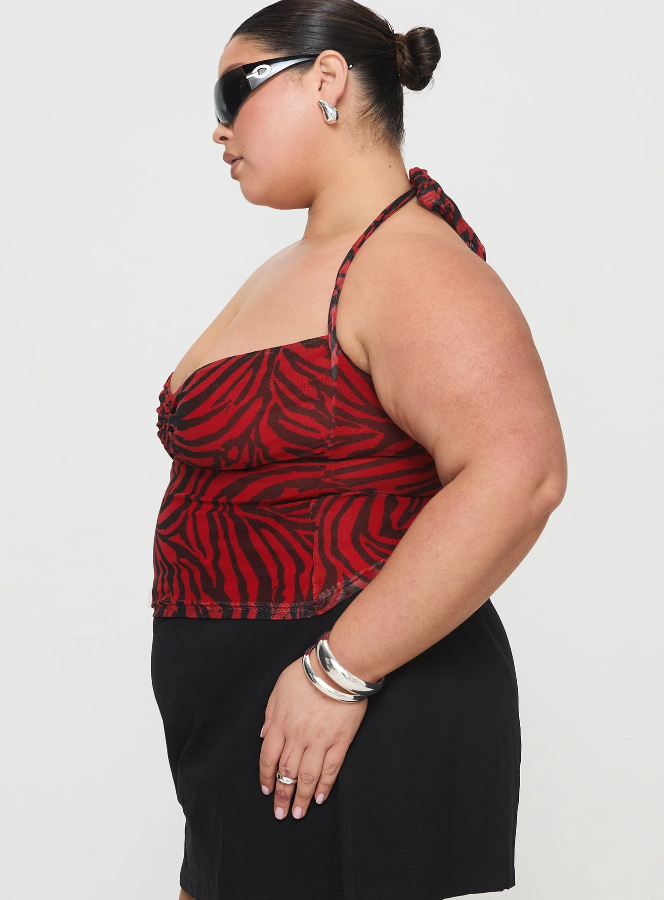 Cielo Mesh Halter Top Red Zebra Curve - Image 4