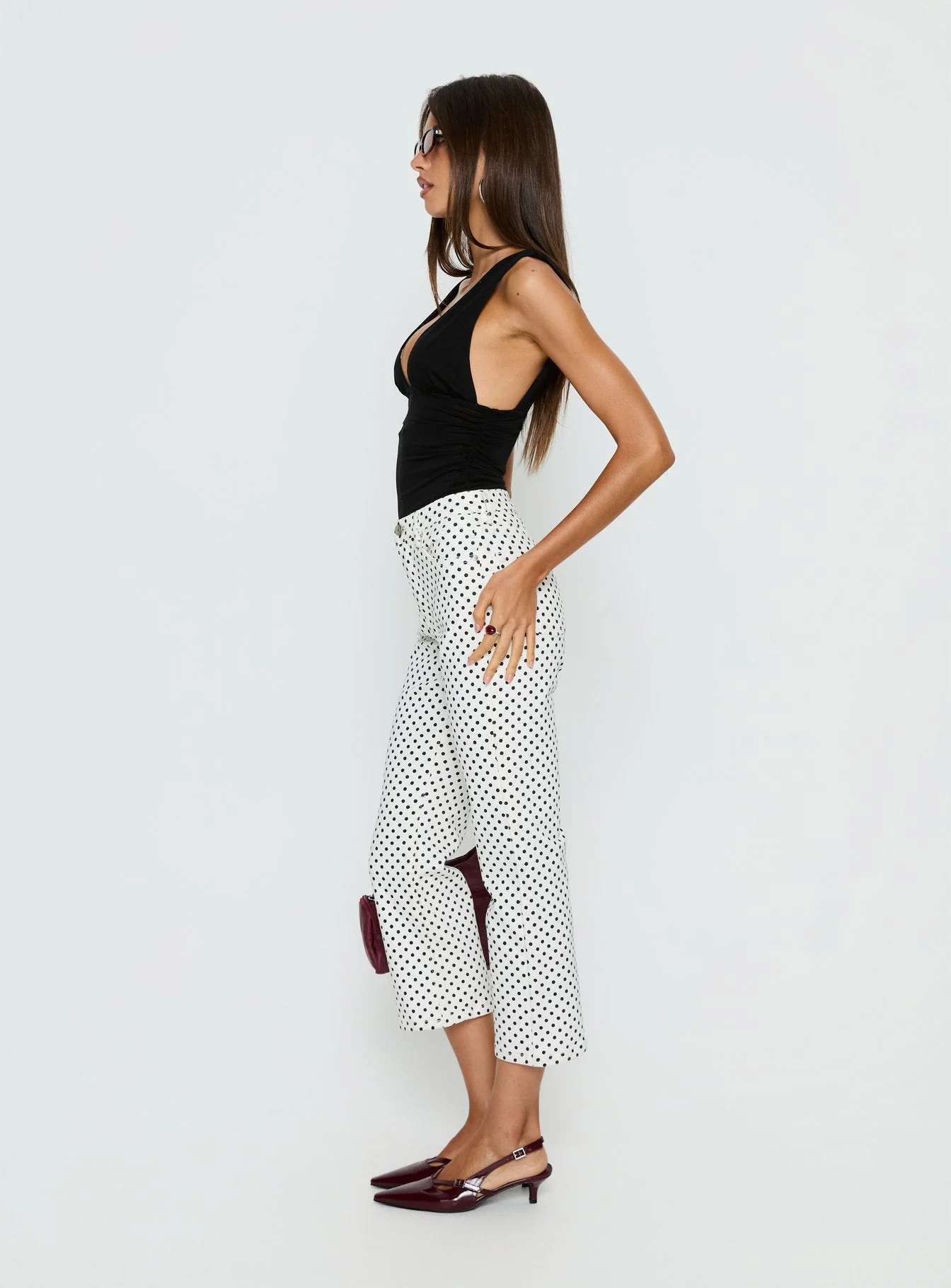 Cindee High Rise Cropped Jeans White Polka Dot - Image 4