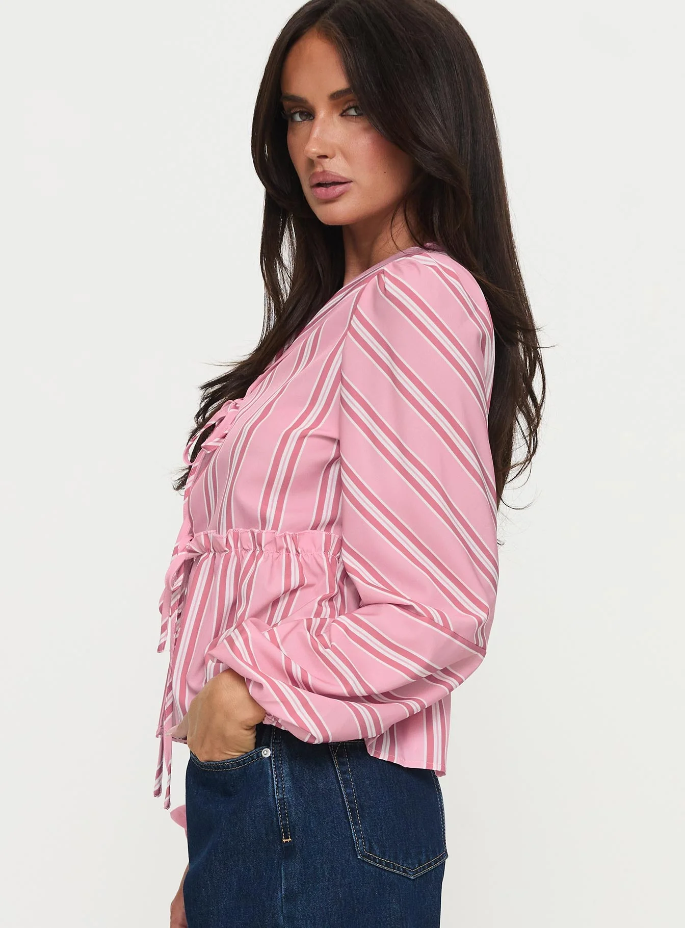 Cindylou Long Sleeve Top Pink Stripe - Image 3