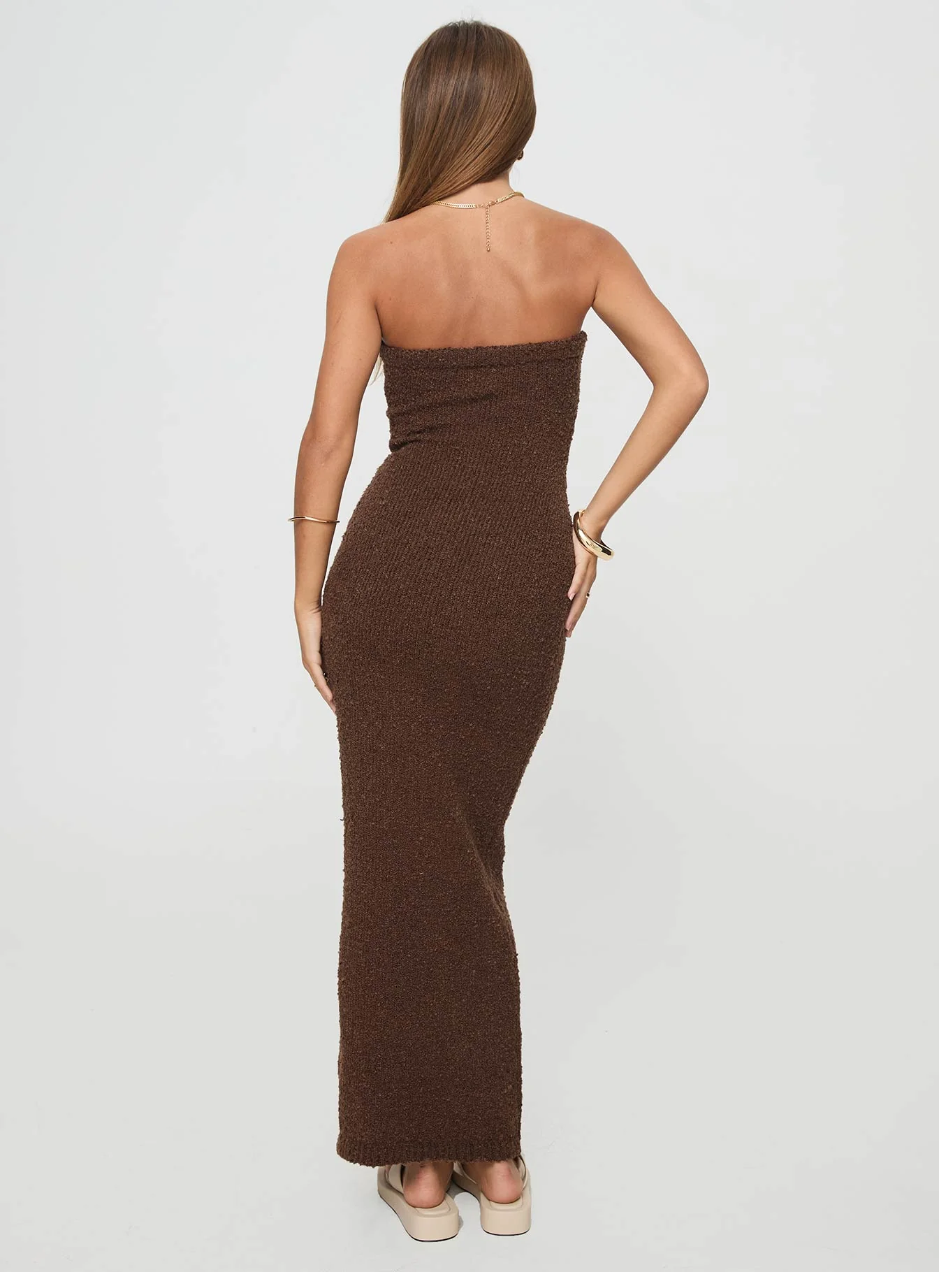 Cloud Strapless Boucle Maxi Dress Chocolate - Image 5