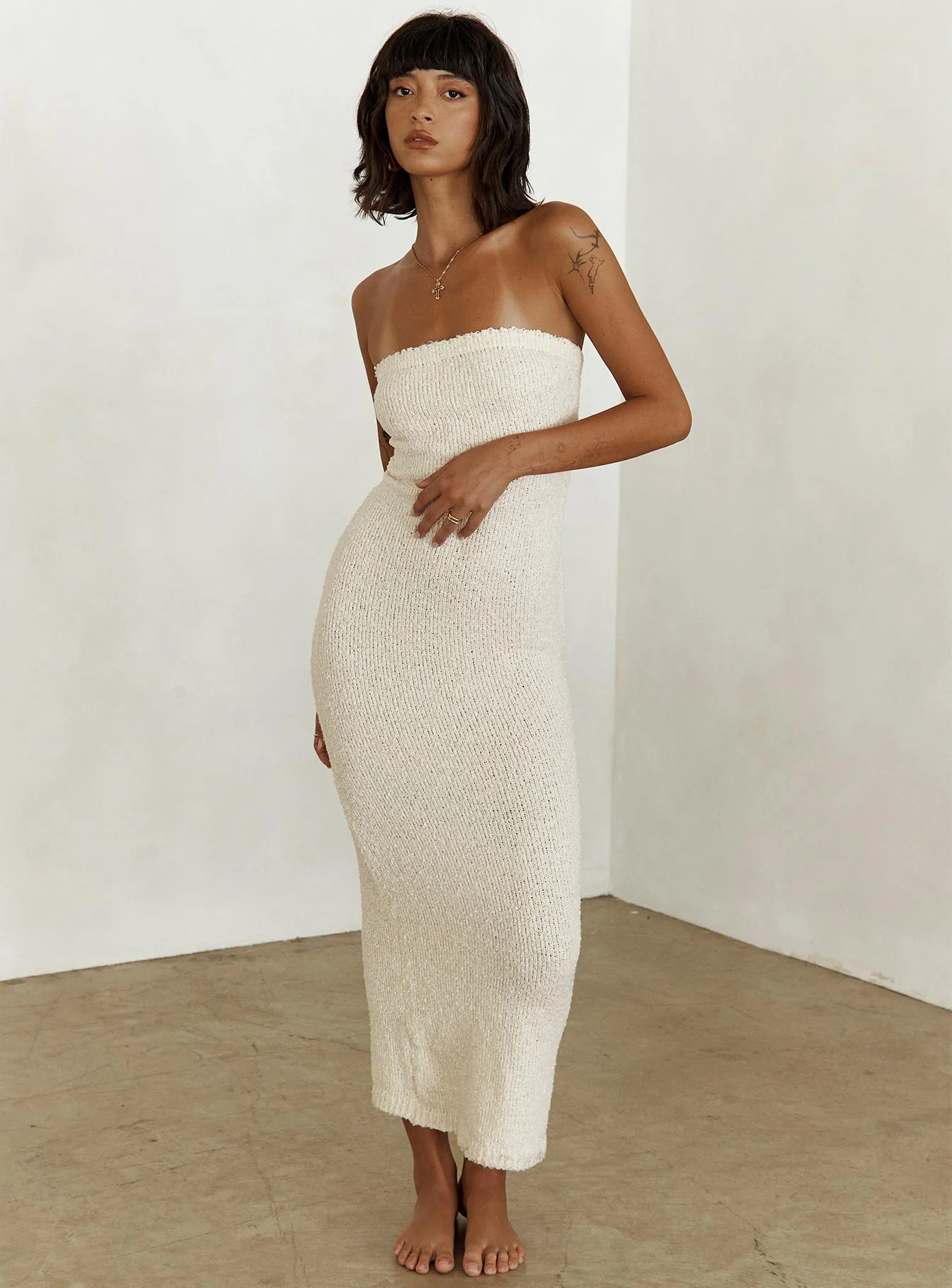 Cloud Strapless Boucle Maxi Dress Cream - Image 10