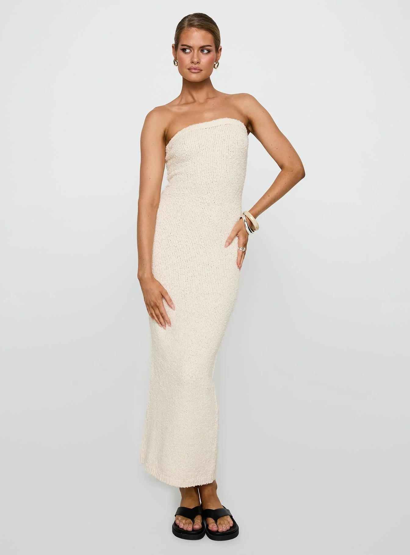 Cloud Strapless Boucle Maxi Dress Cream - Image 2