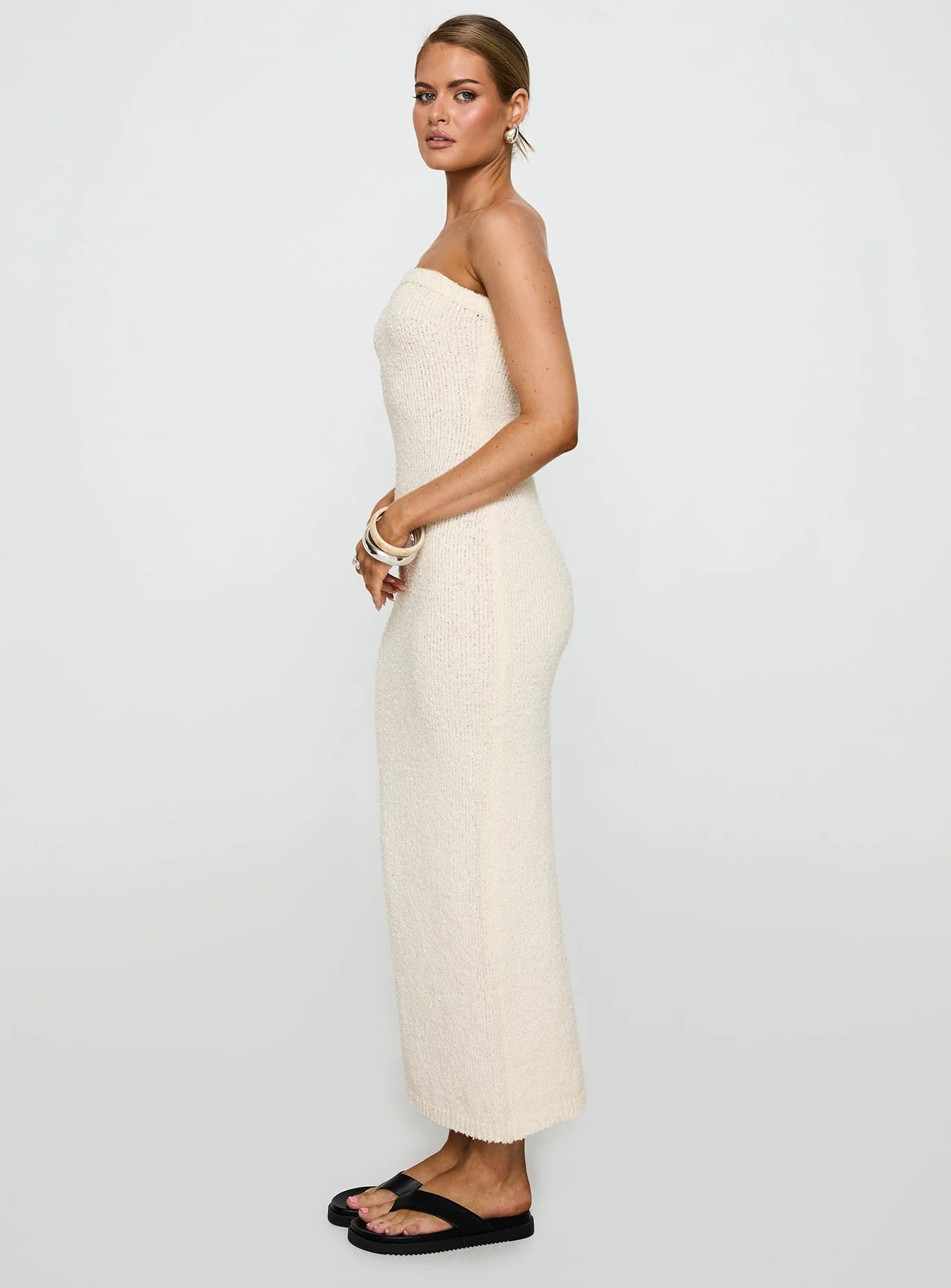 Cloud Strapless Boucle Maxi Dress Cream - Image 3