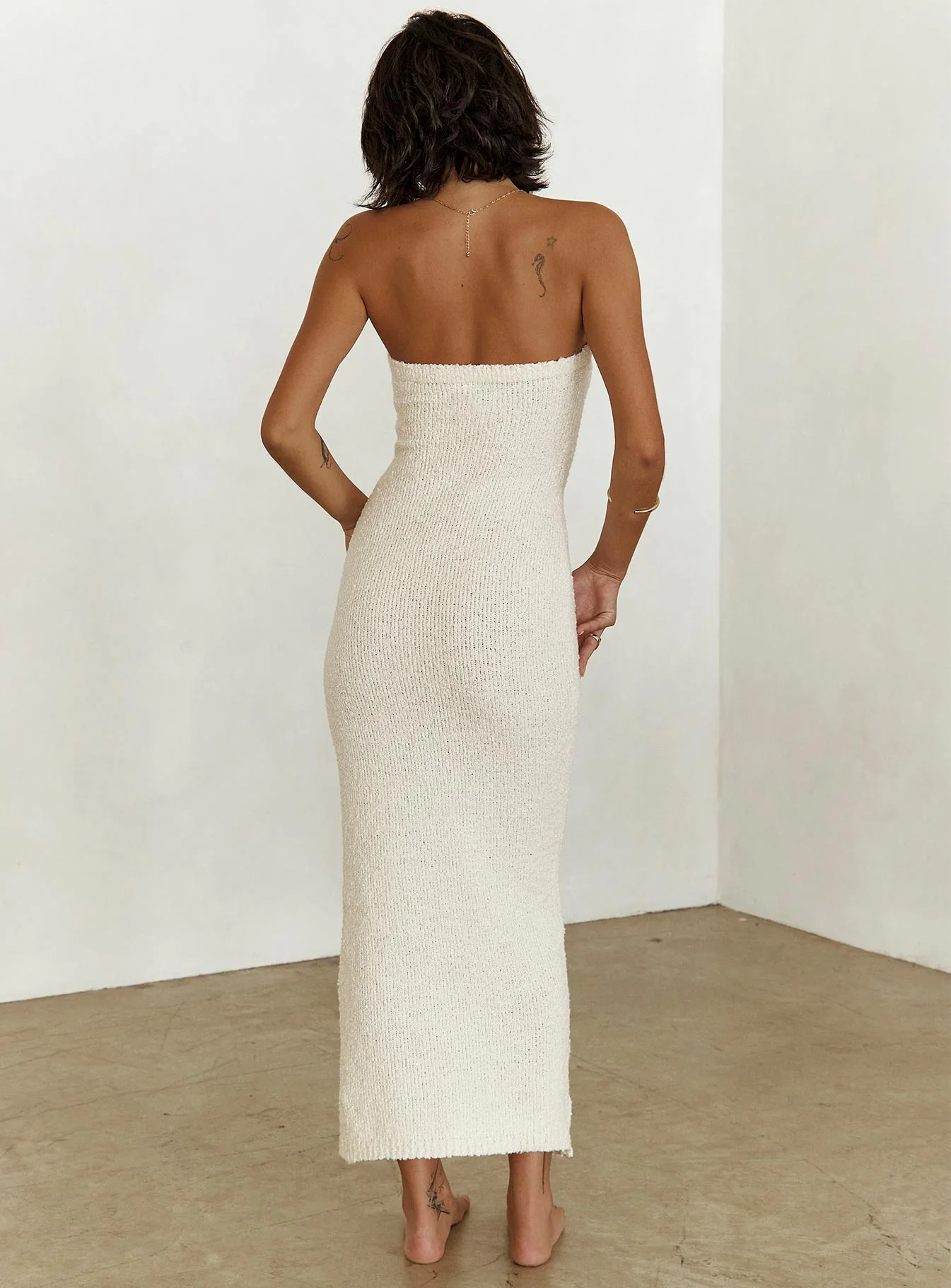Cloud Strapless Boucle Maxi Dress Cream - Image 9