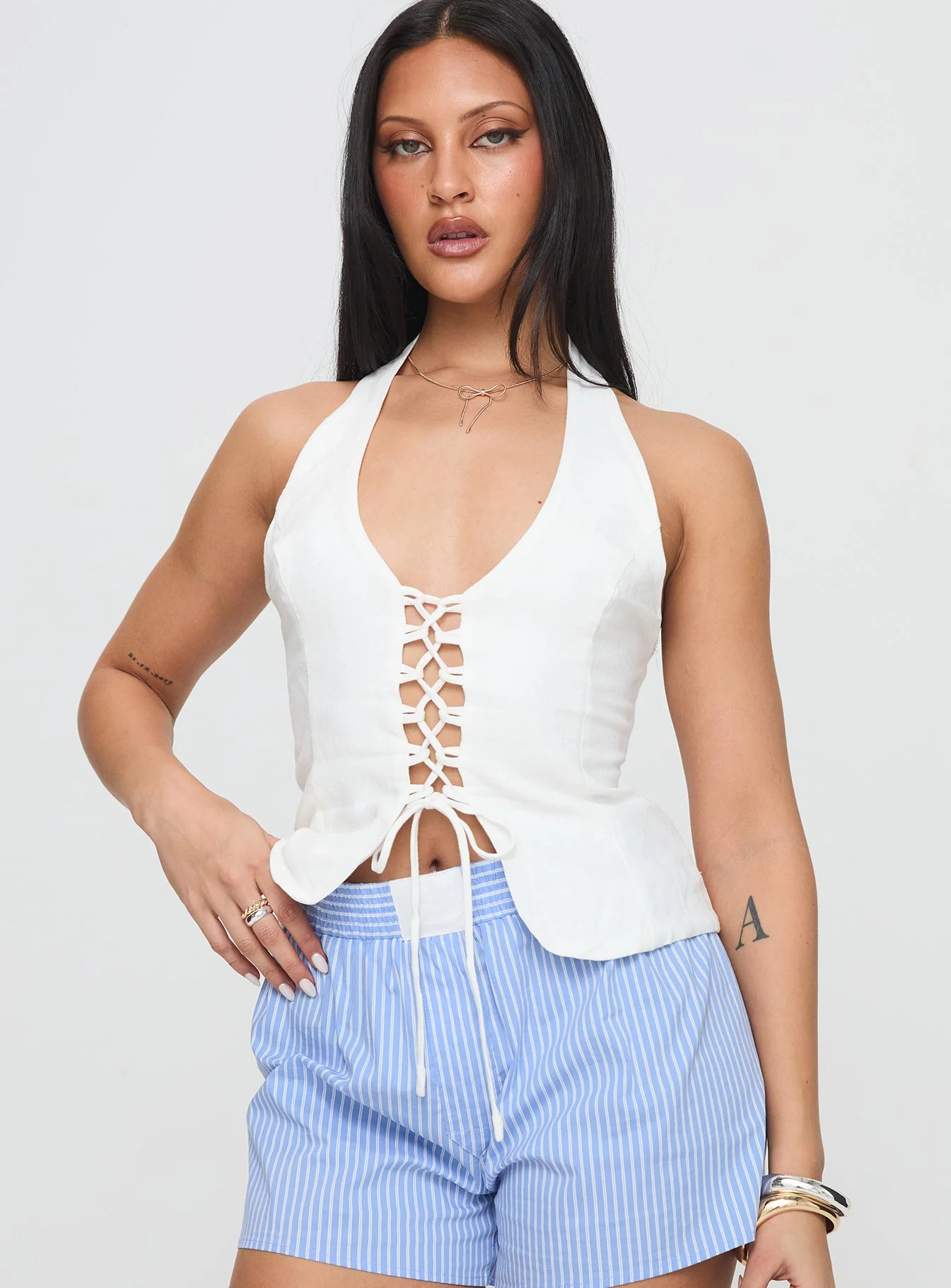 Clouded Linen Blend Vest Top White - Image 2